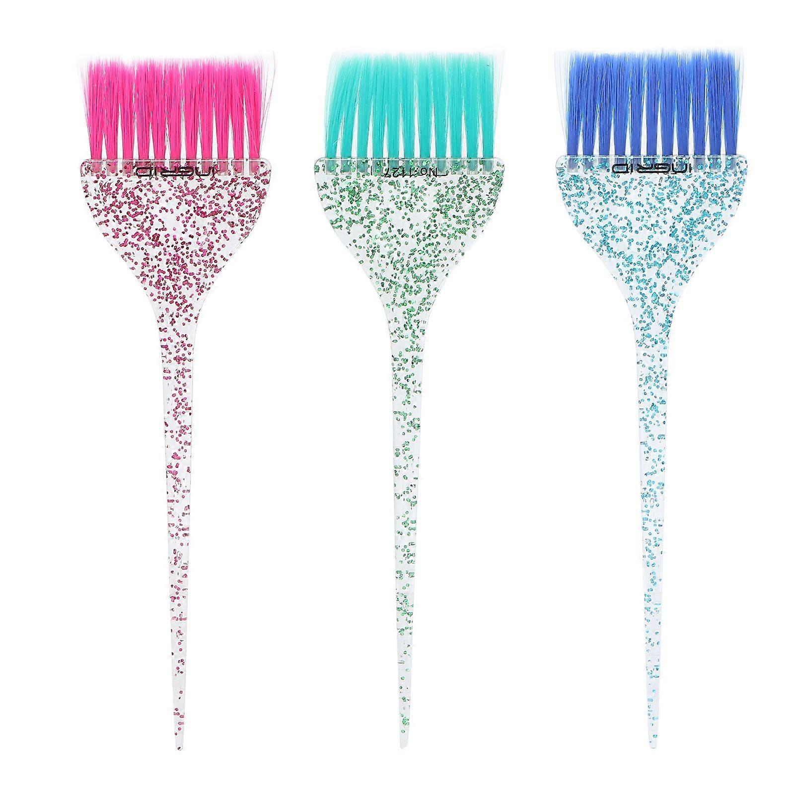 3Pcs Hair Color Brush Set Transparent Dye Brush Set with Long Handle for Salon Barber Shop Use