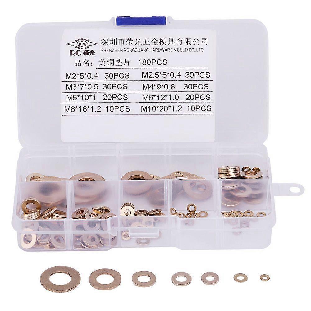 180Pcs Brass Flat Washer Assortment Set with Box M2/M2.5/M3/M4/M5/M6/M8/M10