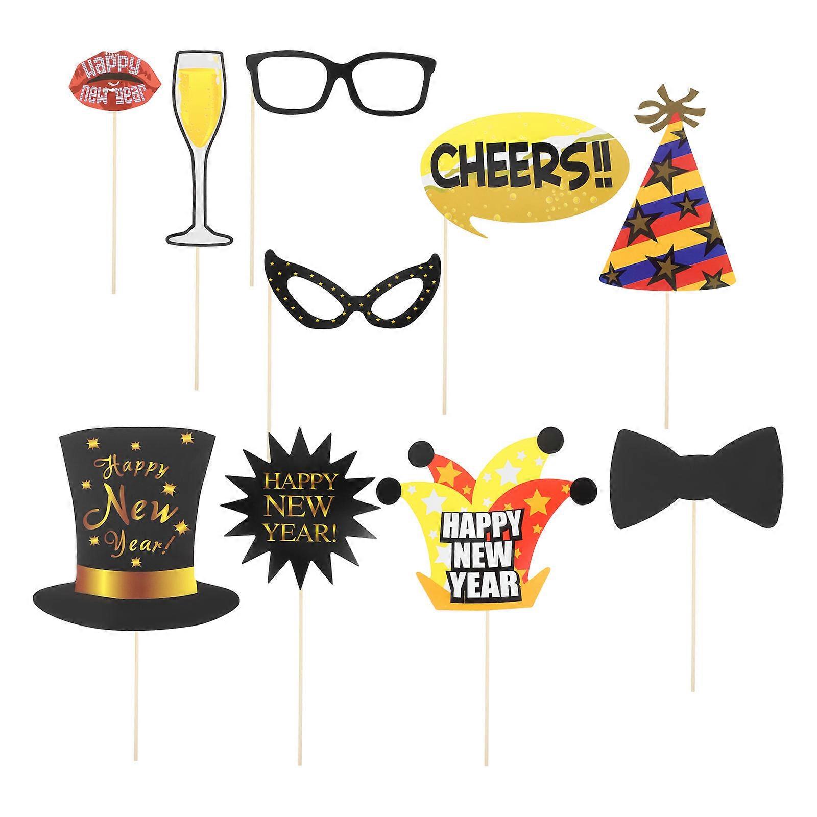 New Year Selfie Props 10Pcs Vibrant Design Festive Photo Booth Accessories For New Year's Eve Celebration
