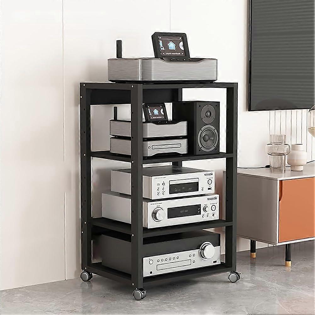 Rolling Console Stand, Mobile AV Stand With Wheels, Adjustable Height Audio Rack, Corner TV Shelf, 50x40x90 cm