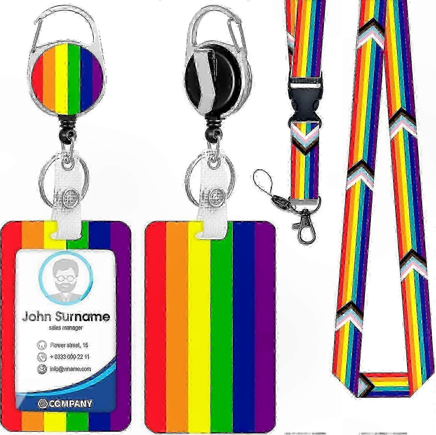 Retractable ID Badge Holder with Rainbow Lanyard