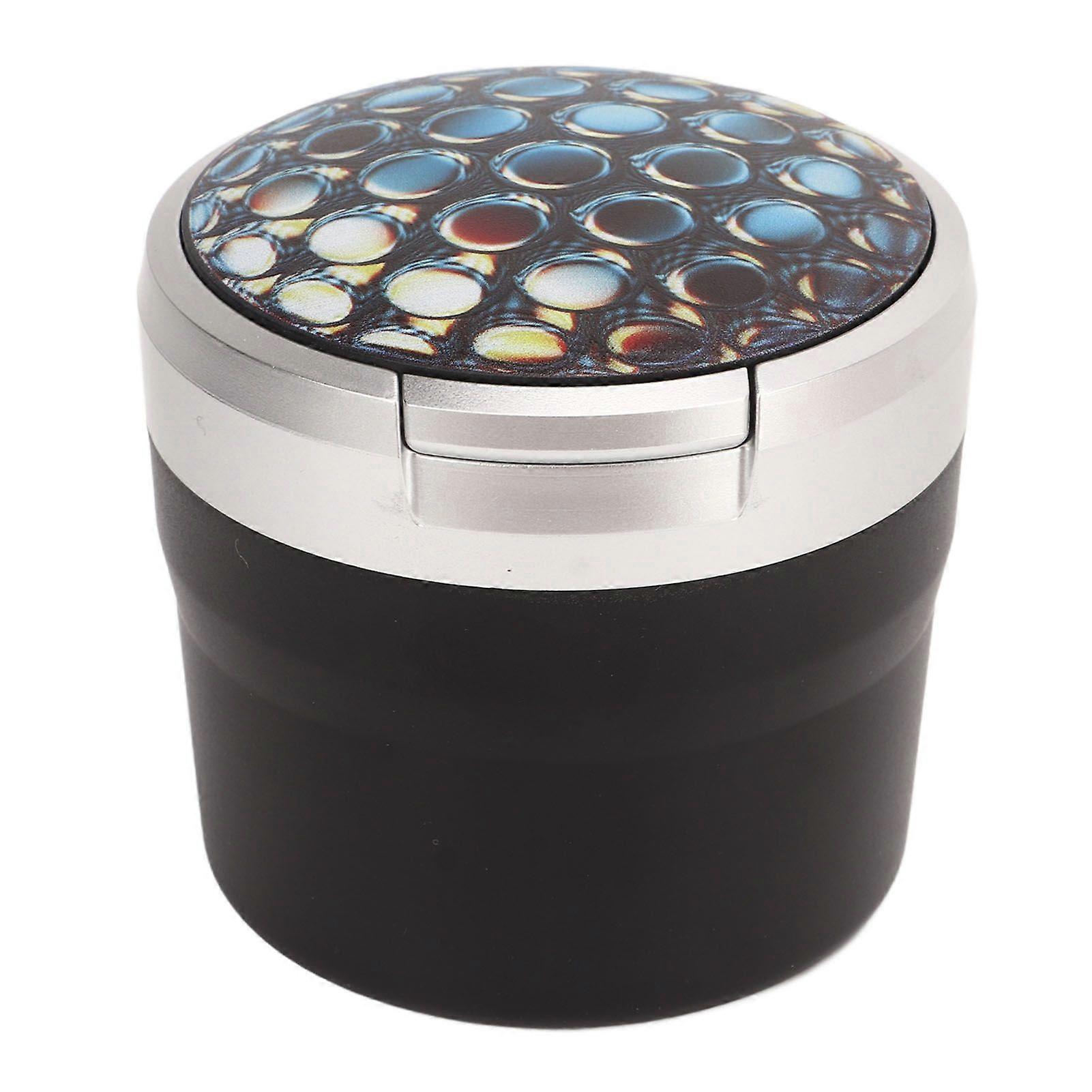 Portable Car Ashtray Mini Silver Edge Fire Prevention Smokeless Auto Ashtray with LED Light and Lid Honeycomb