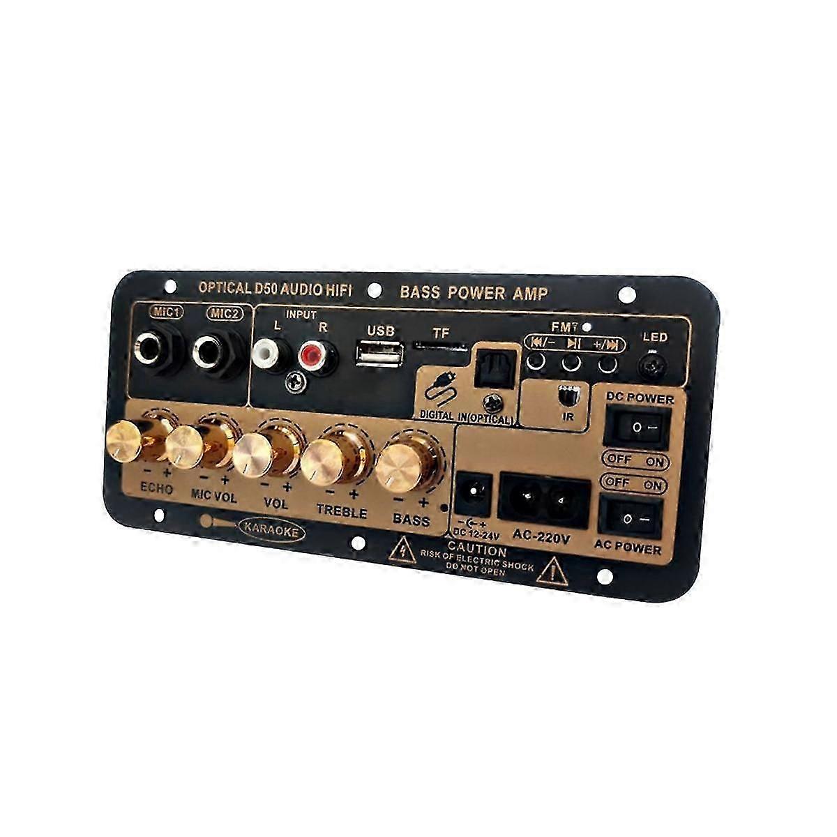 D50 Amplifier Board with Optical Audio Bluetooth AMP USB FM Radio TF Player DIY Audio Subwoofer for Home Car-EU Plug