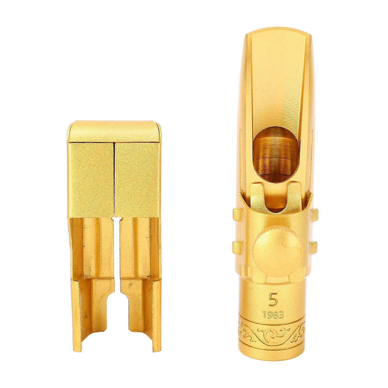 Alto Saxophone Mouthpiece with Cap Ligature Brass Metal Eb 5C Replacement for Professionals Beginner Frosted Slide Cover