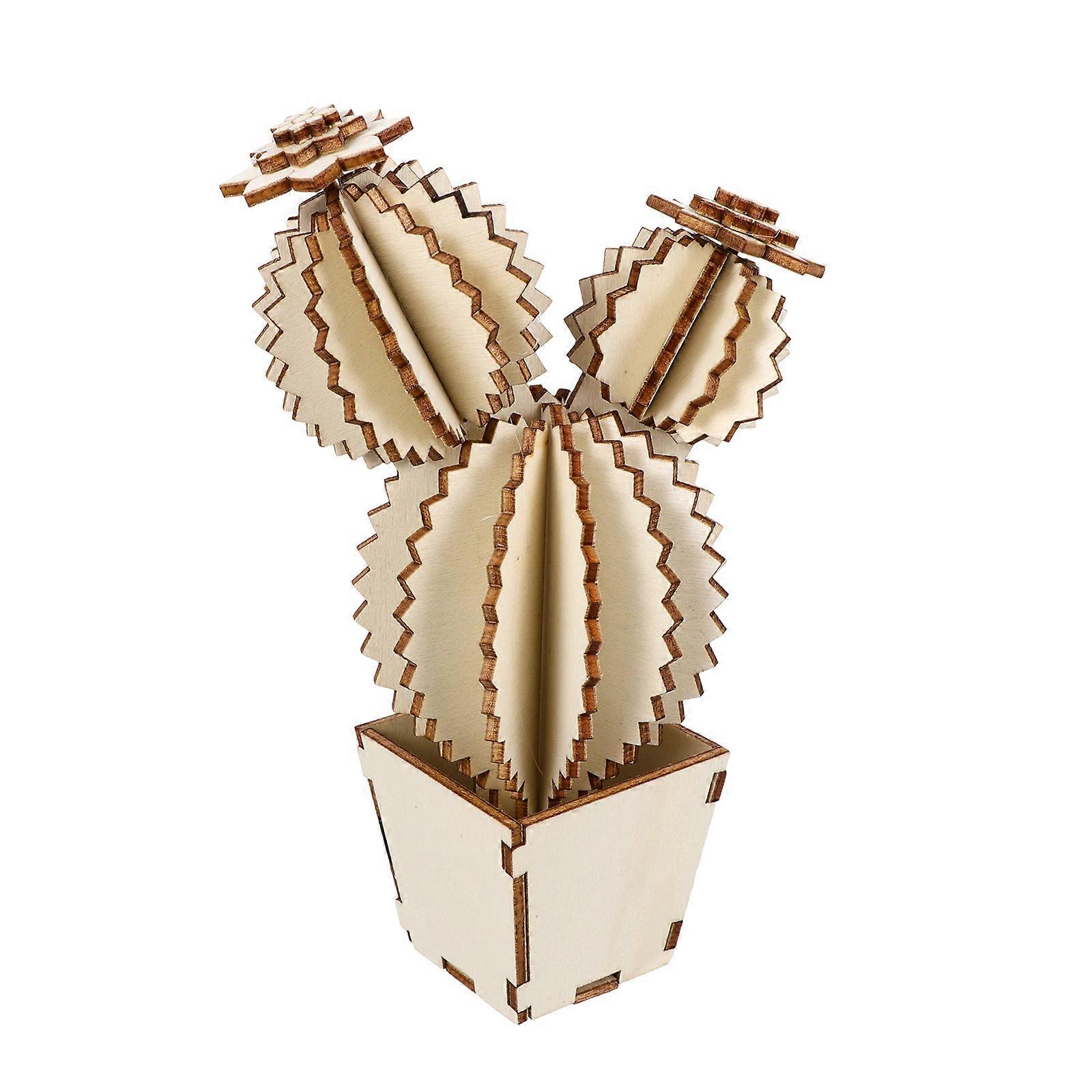 Home Cactus Decor Wooden Ornament for Tabletop with 1Set DIY Assembly