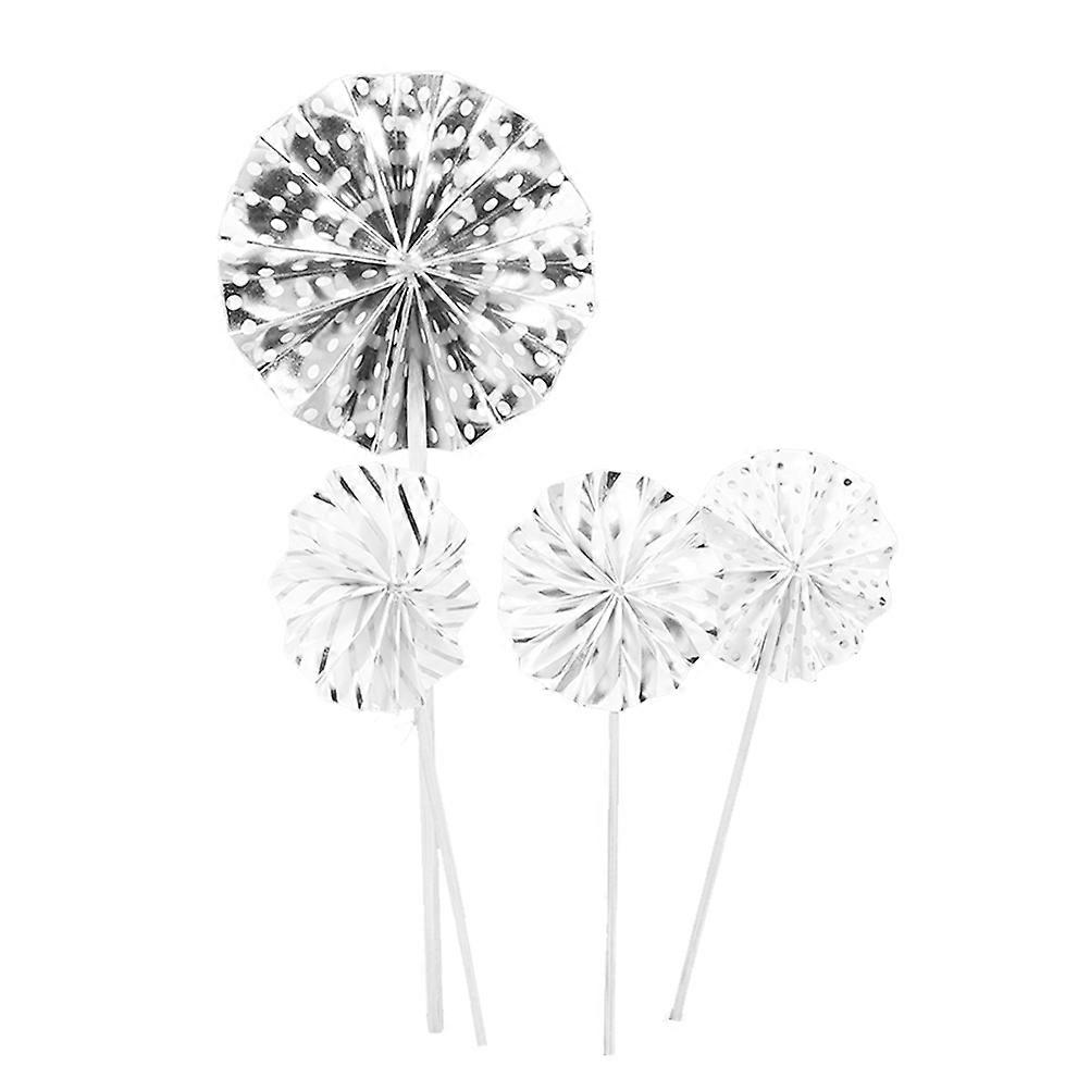 Cake Decor Fan Creative Folding Fan Insert for Birthday Use 20Pcs Silver