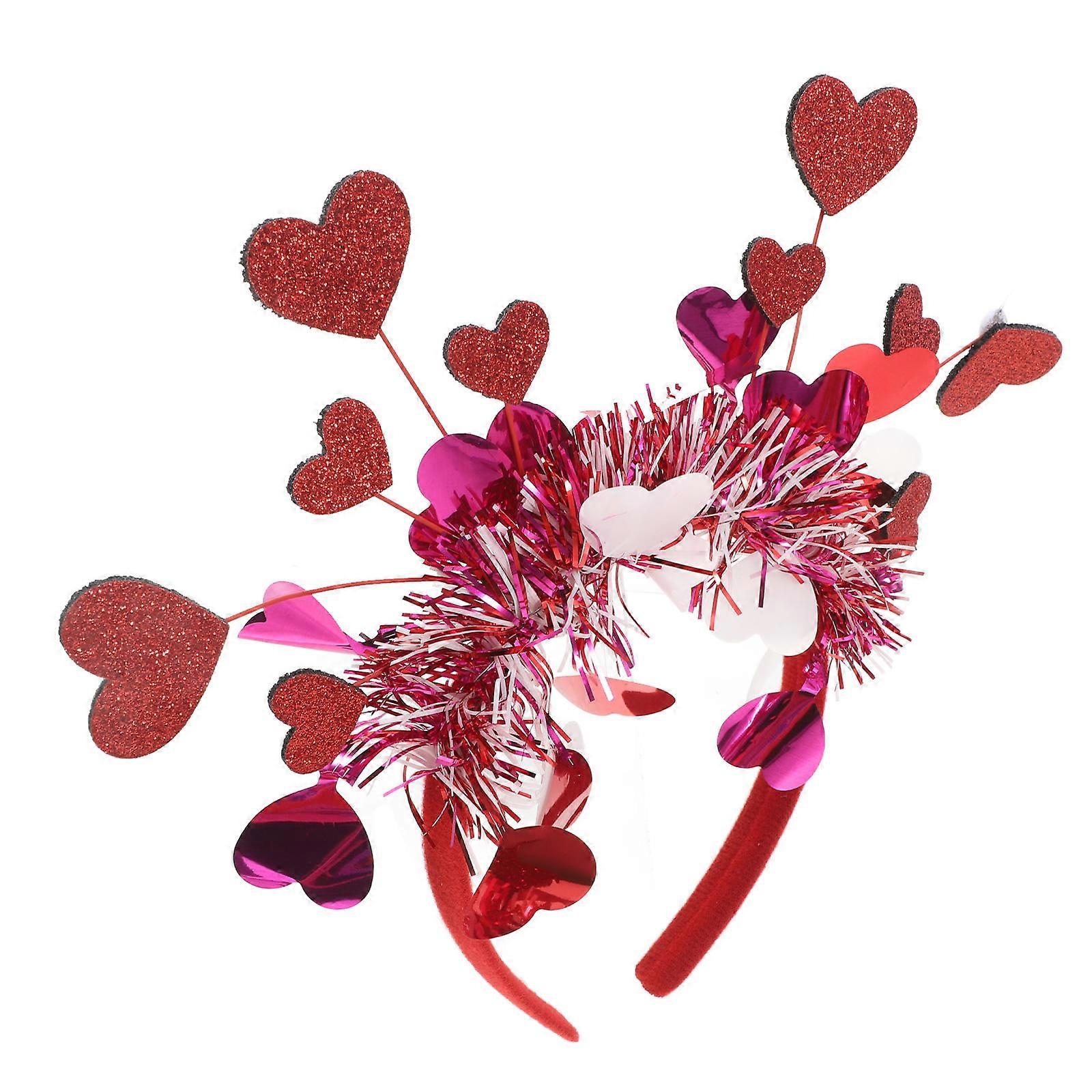 Heart Headband for Valentines Day 2Pcs Red Bridal Party Headpiece