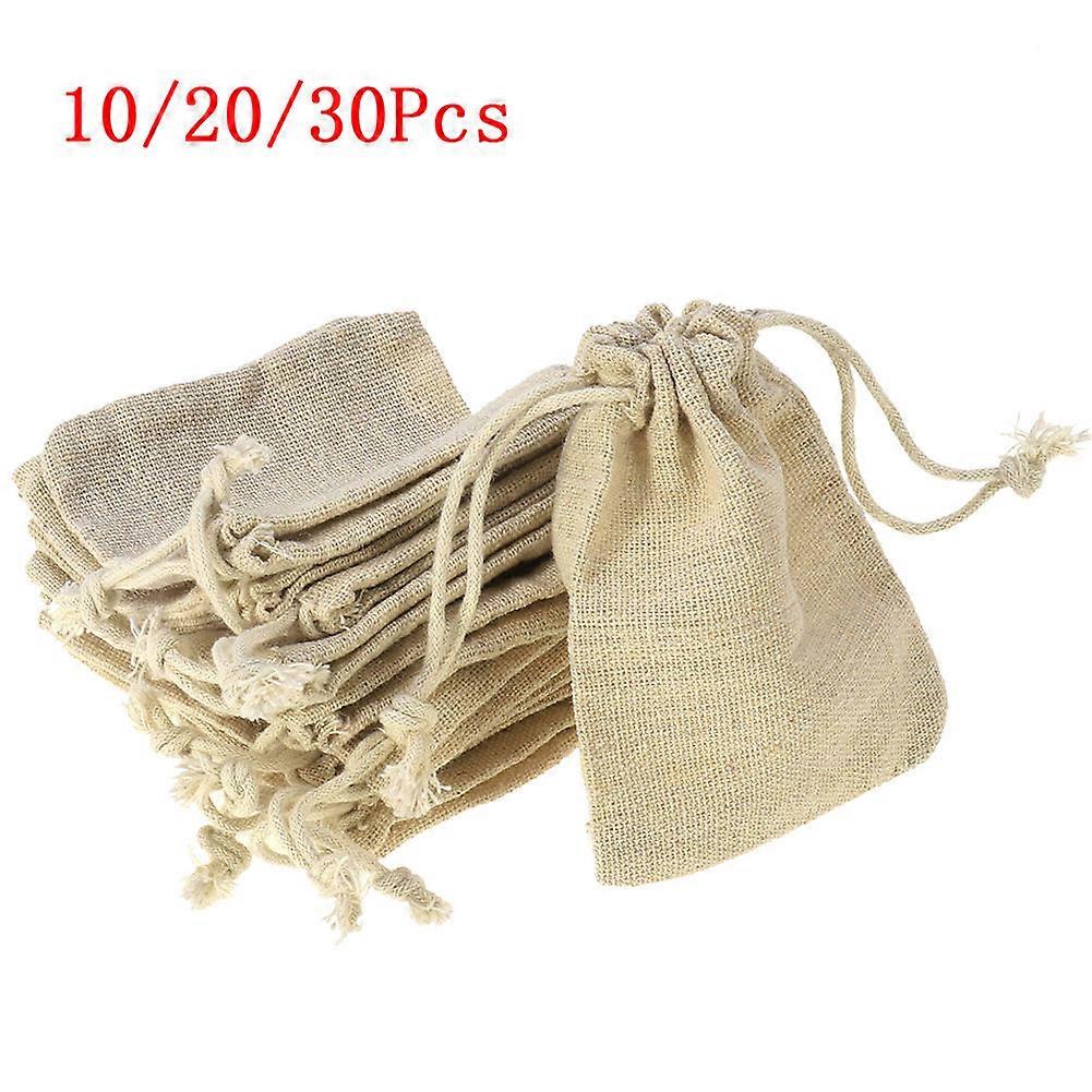 Candy Gift Bag Linen Drawstring Sack for Stuff Holding 10Pcs White