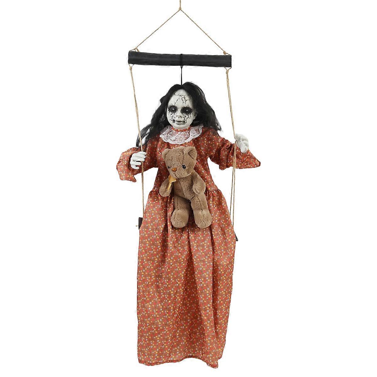 Scary Halloween Decorations Outdoor, Halloween Hanging Doll Girl with Sound  , Light Up Eyes Creepy Sound Expression, image size:1200x1200