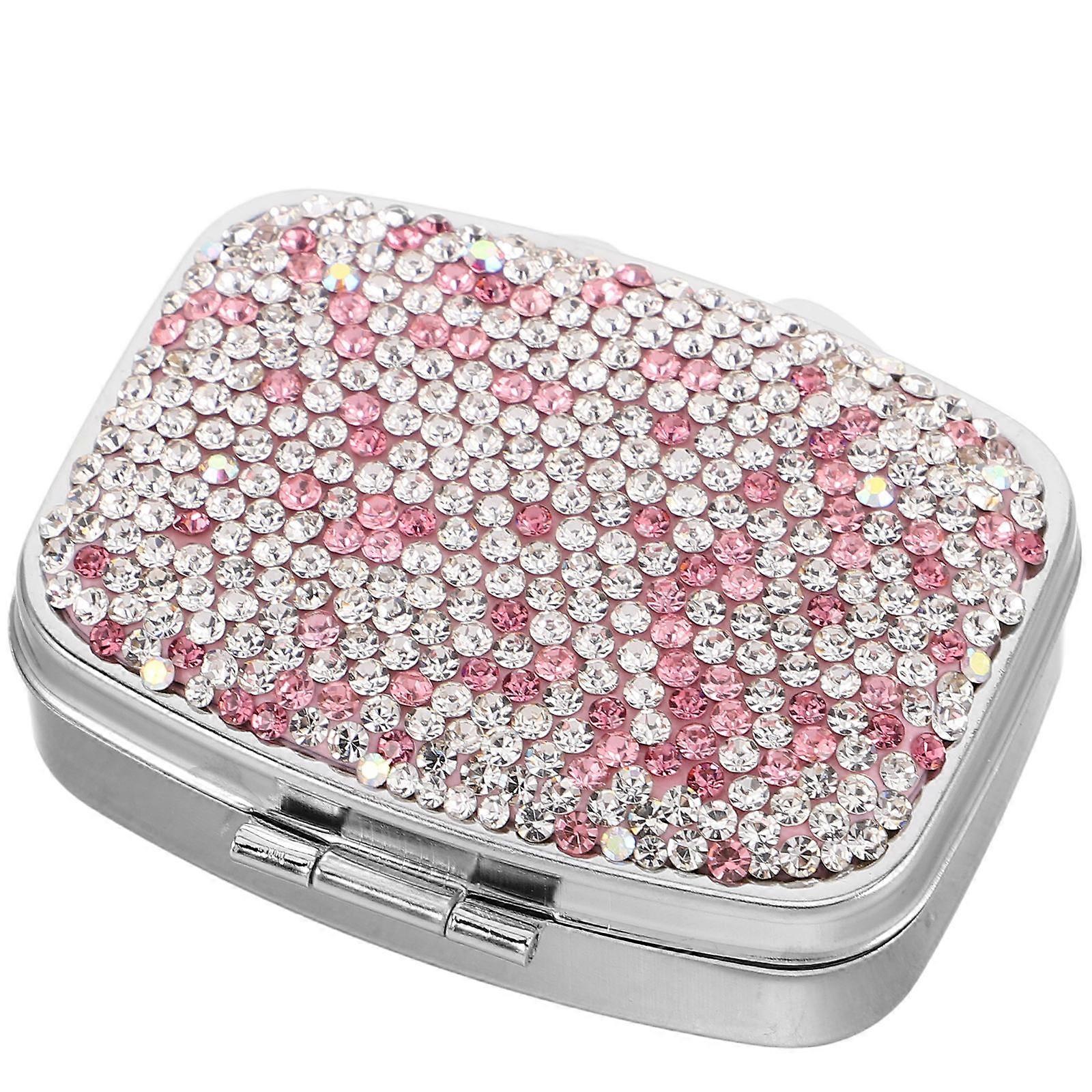 Portable Pill Organizer Mini Box with Rhinestone Decoration for 4Pcs