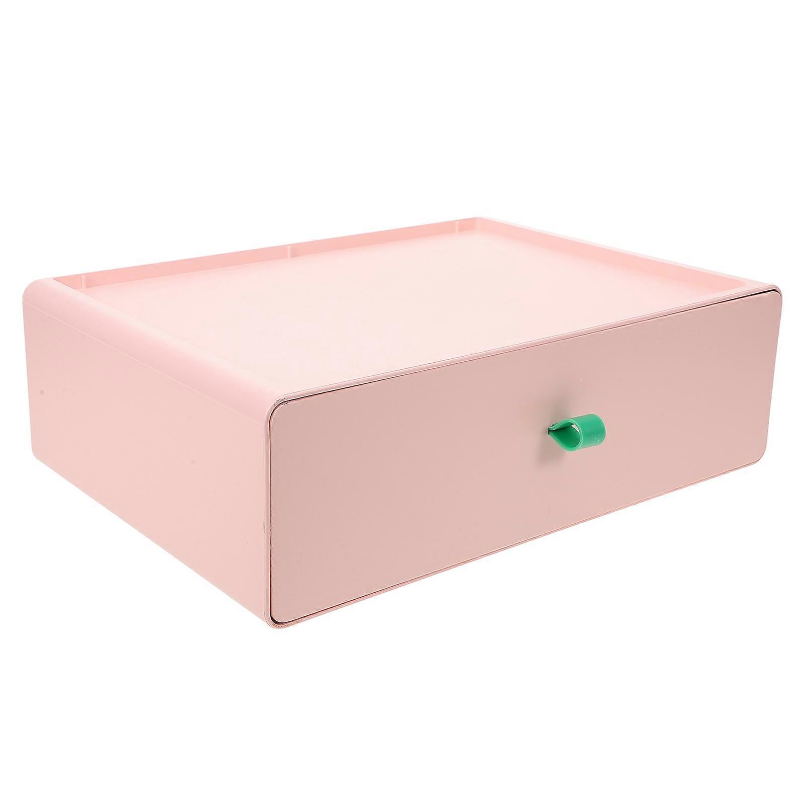 Plastic Cosmetics Storage Box Pink Desktop Drawer Type Holder 2Pcs