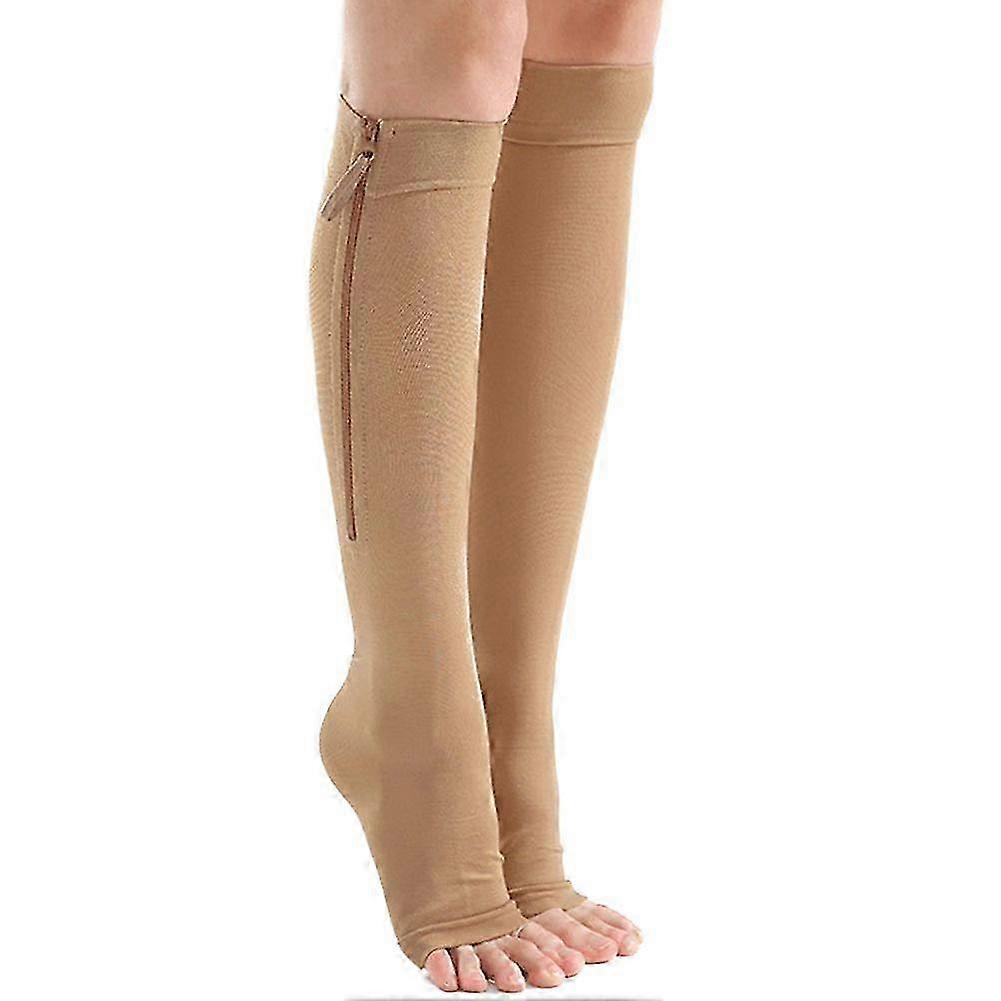 Easy Wear Compression Socks Calf Height Open Toe Support Stockings with Zip for Men Women