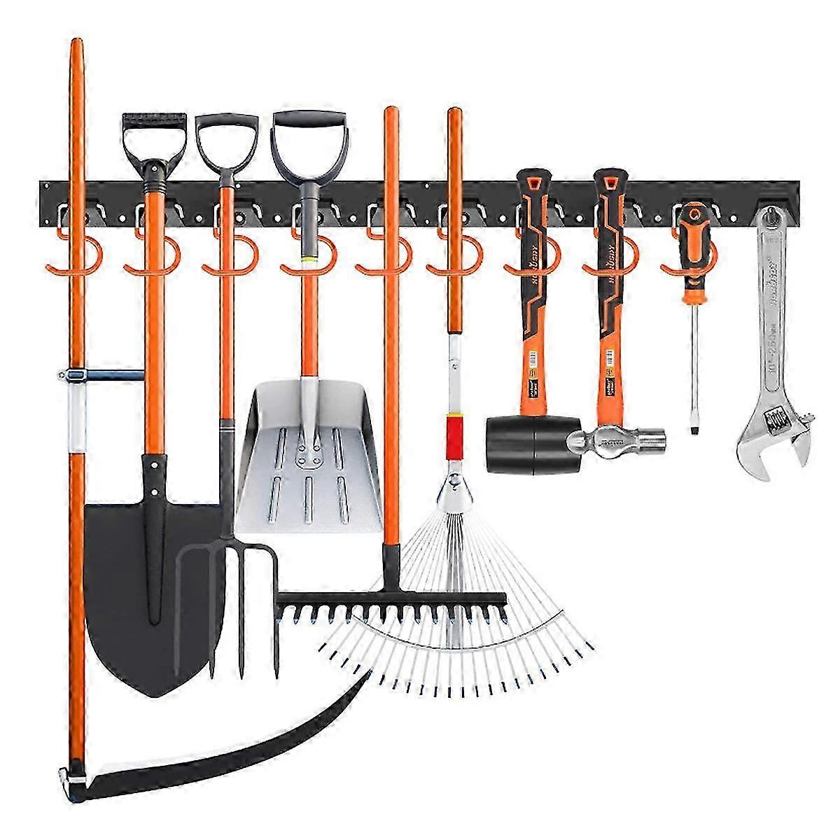 Garage Organizer, 64inch Adjustable Storage System With 16 Hooks 4 Pcs Rails Tool Storage Wall Mounted Garden Storage Door Mop Broom Tools Hol 26s