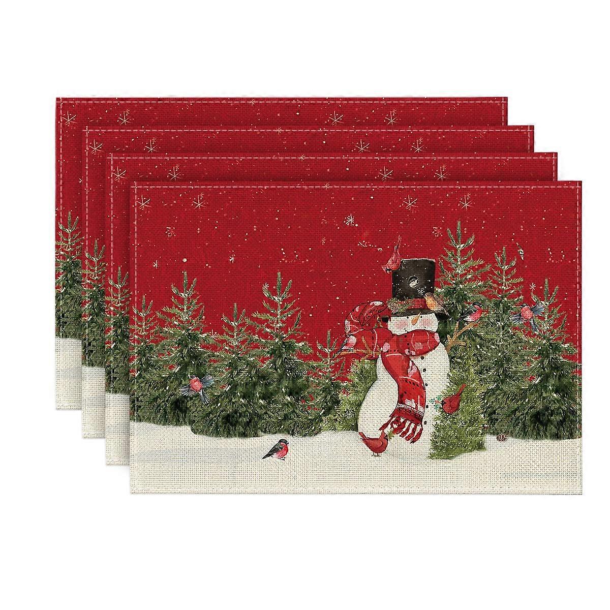 4pcs Snowman Trees Christmas Placemats for Dining Table, 12x18"