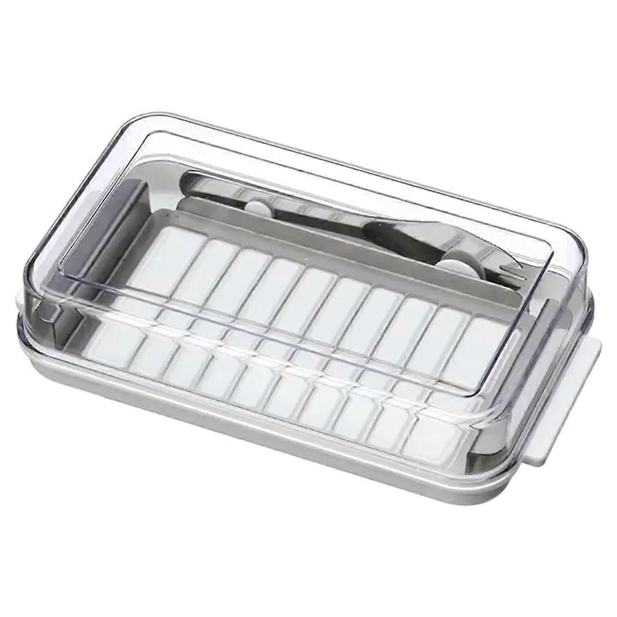 Butter Storage Box 2-in-1 Butter Dish with Clear Lid and Cutter Butter Slicer Cutter Box Rectangular Butter Storage
