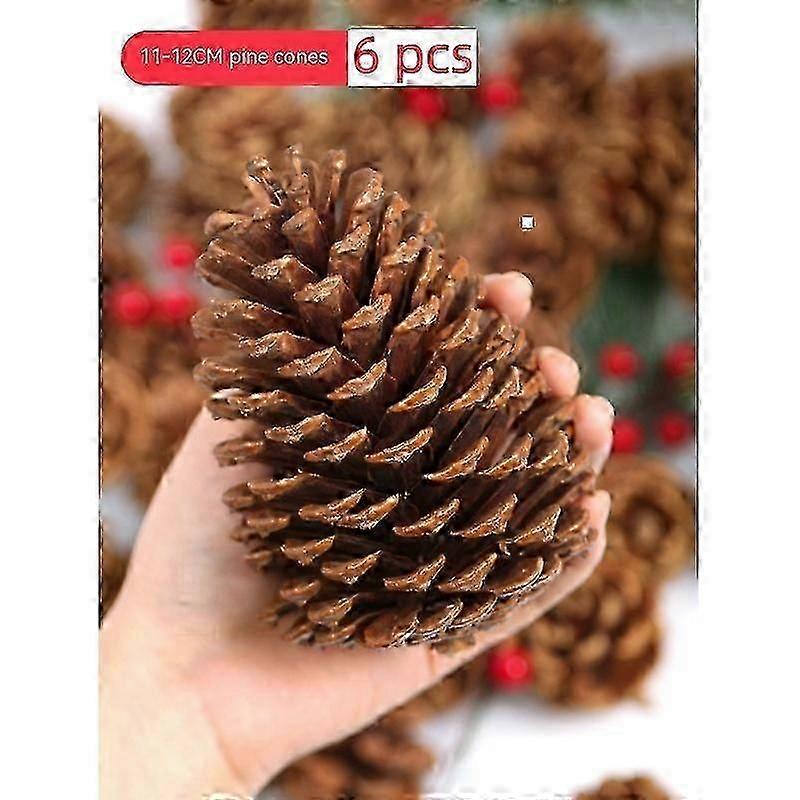 11-12cm 6pcs天然松ぼっくり、大きな松ぼっくり、天然松ぼっくりの飾り秋と冬の装飾のための大きな松ぼっくり