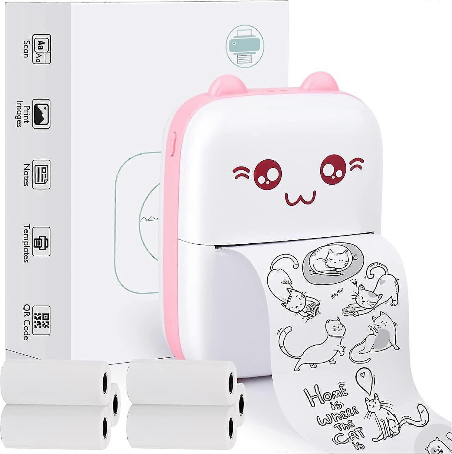 الأطفال عيد ميلاد هدية جيب طابعة صغيرة المحمولة بلوتوث طابعة حرارية مع 6 لفات ورقة الطباعة تسمية لاسلكية