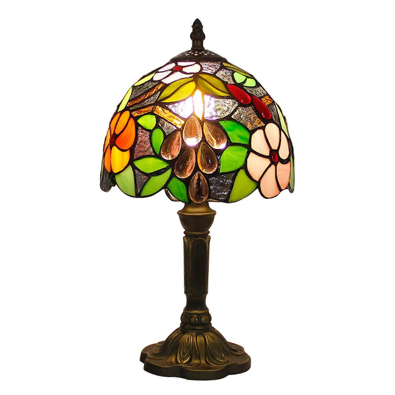Grape Table Lamp 8 Inch Stained Glass Shade Antique Resin Base E27 Socket Desk Reading Light