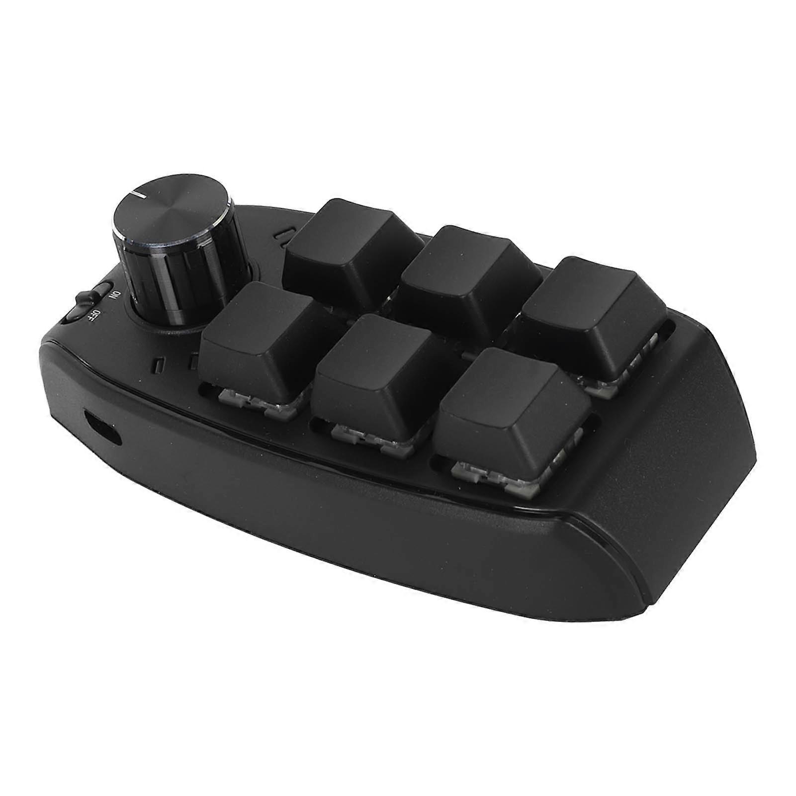 Mini Keypad 6 Keys 1 Knob Red Switch Mechanical Plug and Play Programmable Keypad for Gaming Office Media Wireless BT(Inbuilt 200mAh Battery Included