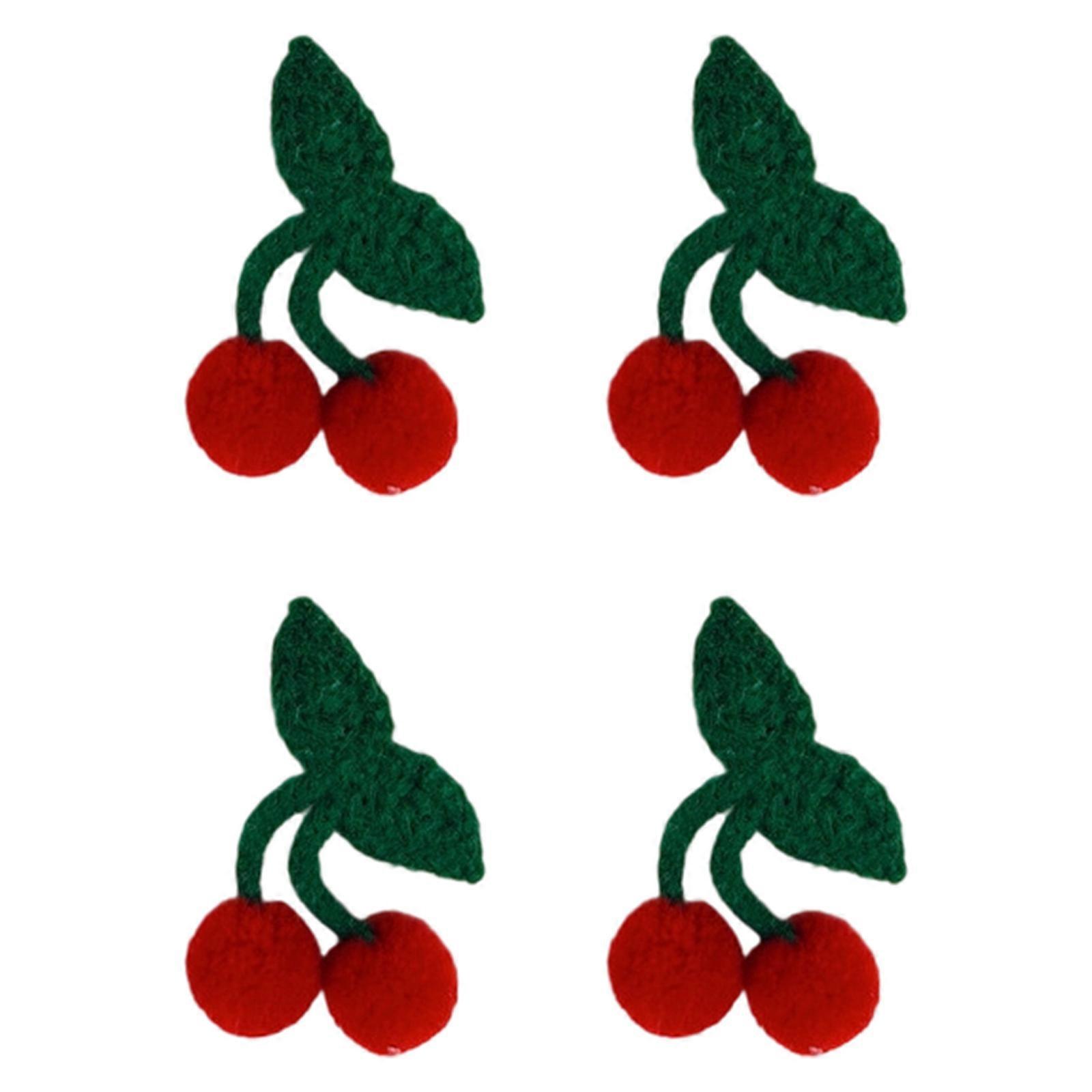 4Pcs Knitted Fabric Cherry Keychain Brooch DIY Craft Brooch Accessories Set For Beginners And Craft Enthusiasts Multicolor