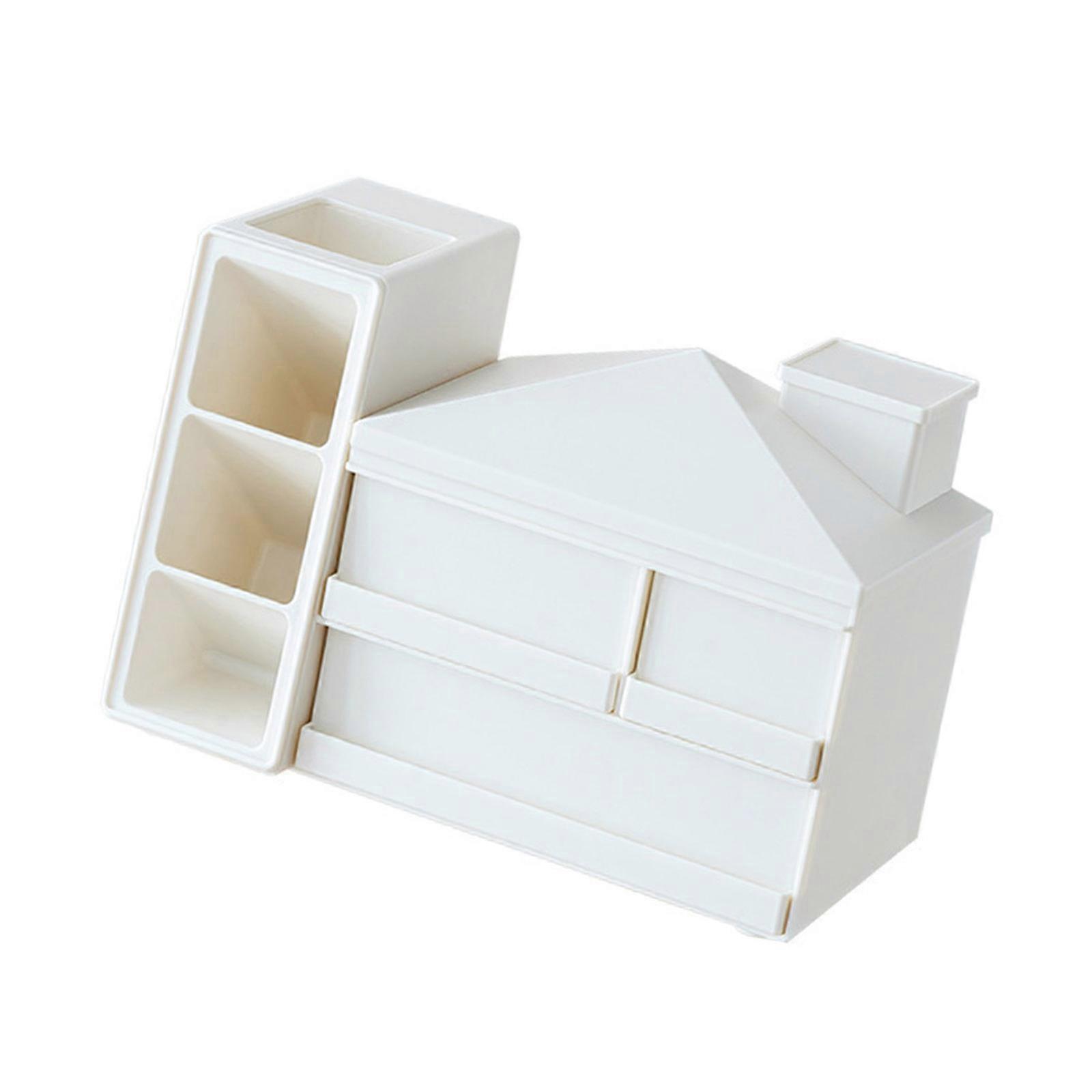 Large Capacity Desk Pencil Organiser with Sliding Drawer Multifunctional Pencil Organiser Desktop Drawer Storage Box  White