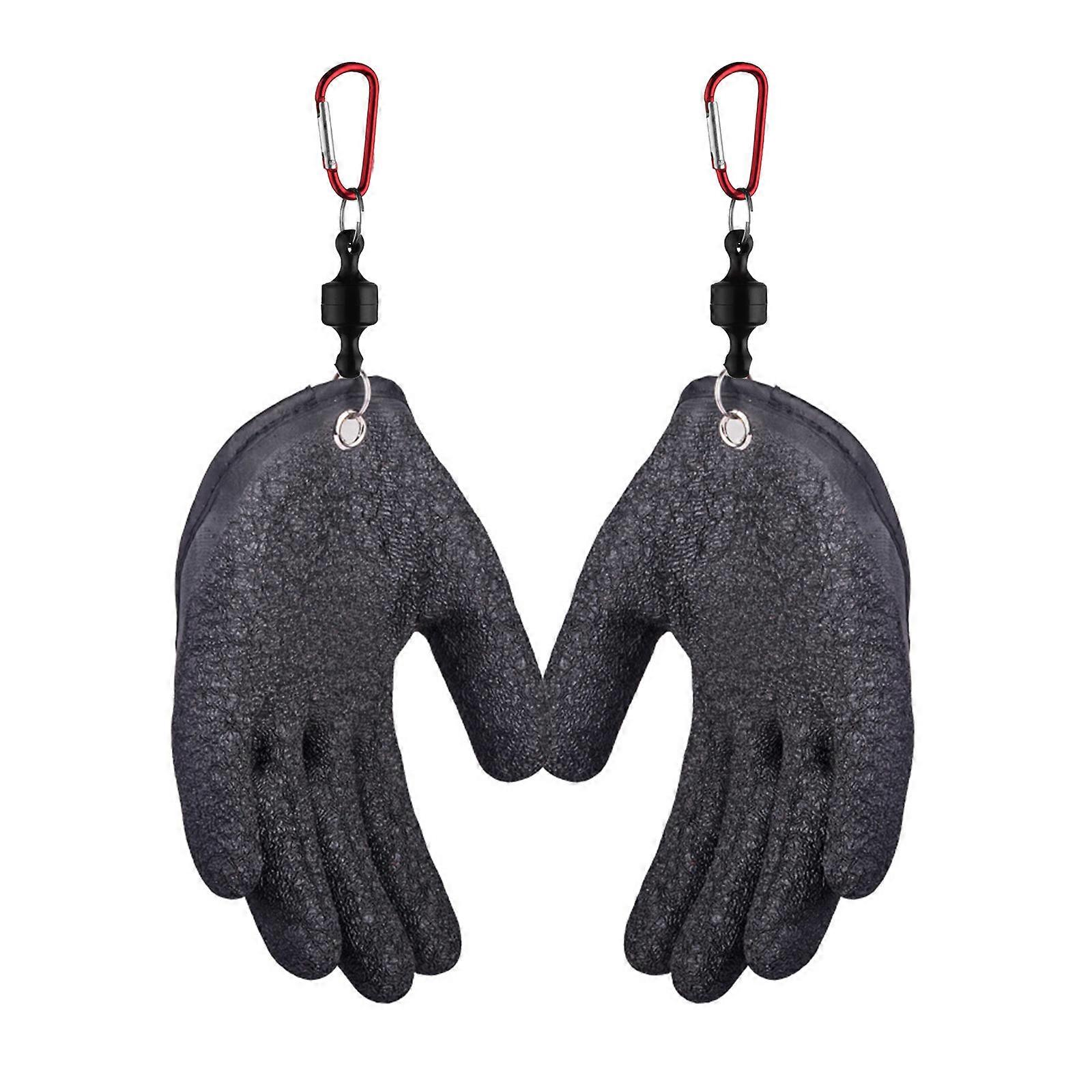 זוג 1 כפפות דיג מקצועיות נגד ניקוב כפפות לתפיסת דגים עם סגירות מגנטיות, ססגוניות