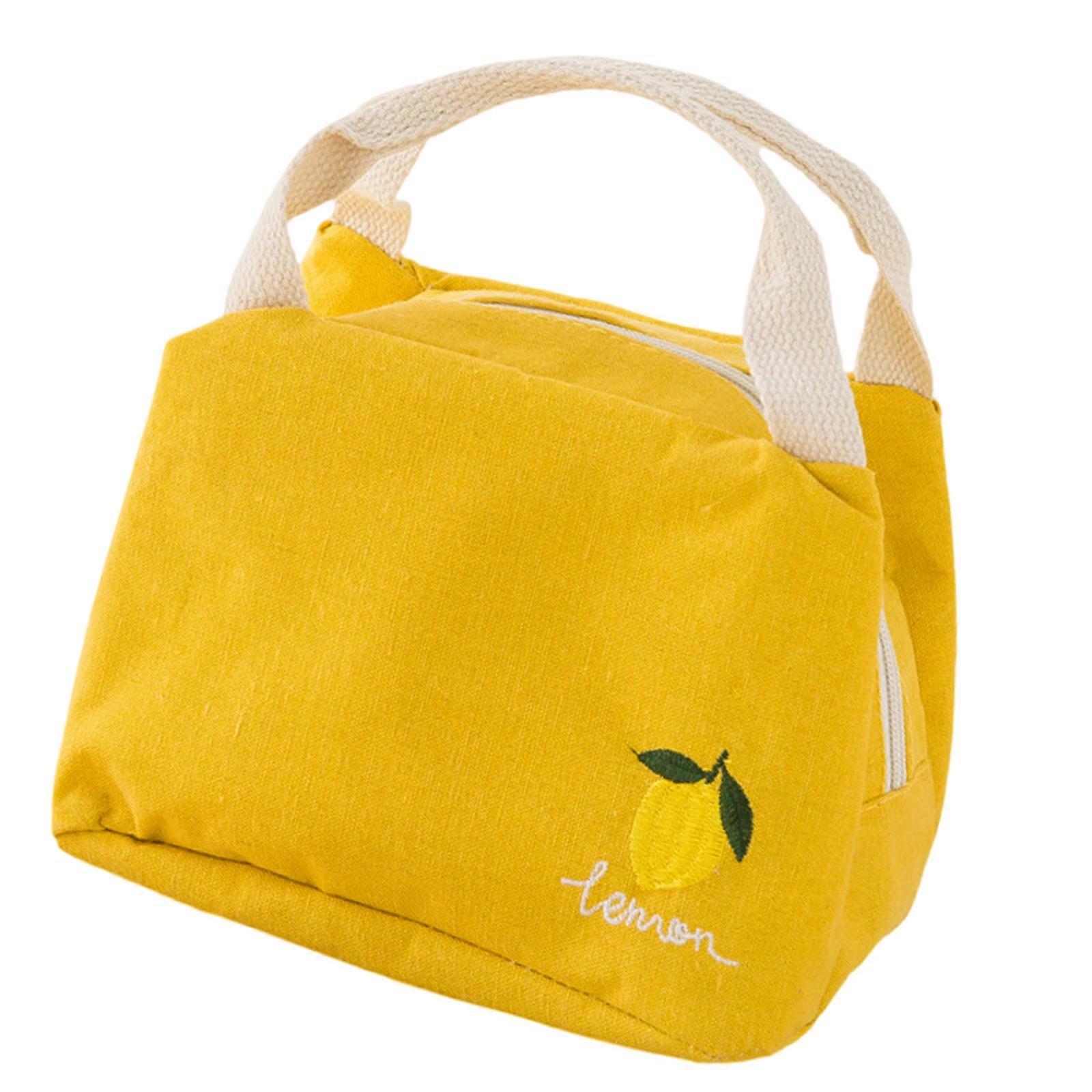 Portable Fruit Print Lunch Holder Bag with Handle Large Capacity Thermal Food Container with Aluminum Foils Lining  Yellow