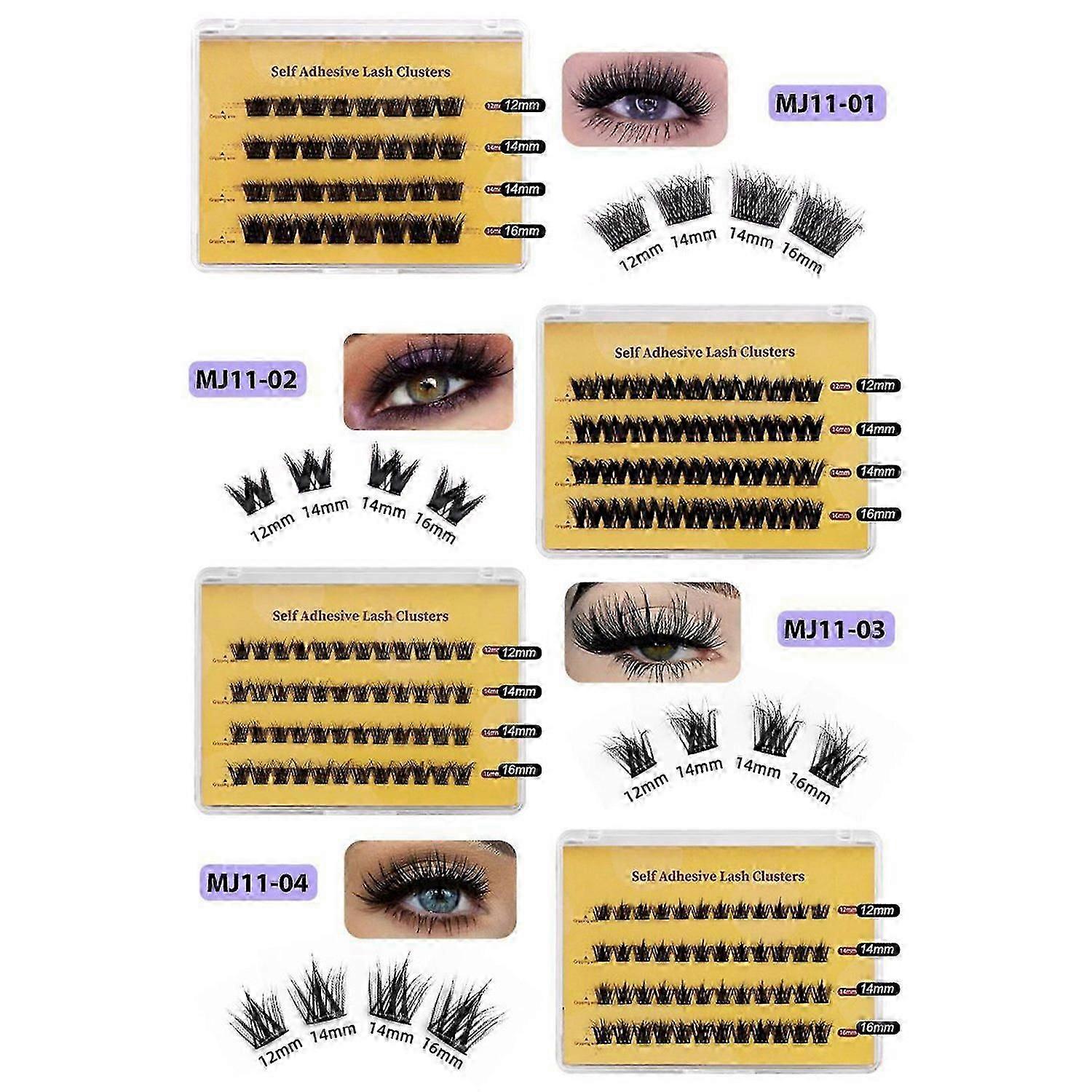 Segmented False Eyelashes Set Individual Lash Clusters Kit Glue-Free Pre Bond Self-adhesive Fake Eye