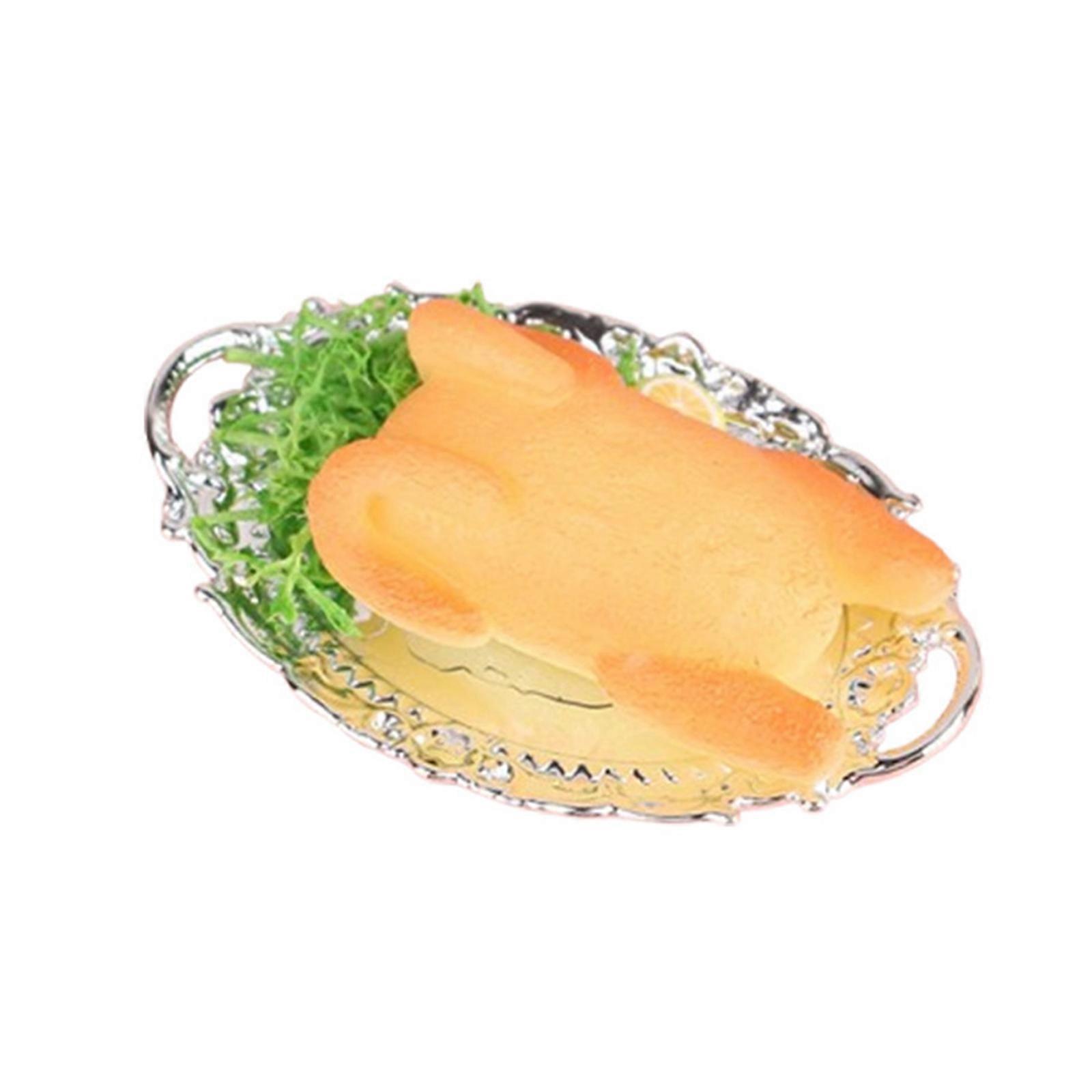 Miniature Christmas Dinner Display Model Plastic Kitchen Addition 1/12 Scale Turkey Roasting Arrange Multicolor