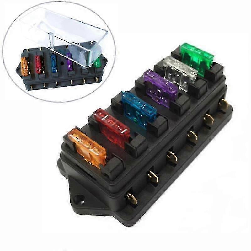 6 Way Circuit Standard ATO Blade Fuse Box DC 12V/24V Car Fuse Block Holder Fuses SHYTMV