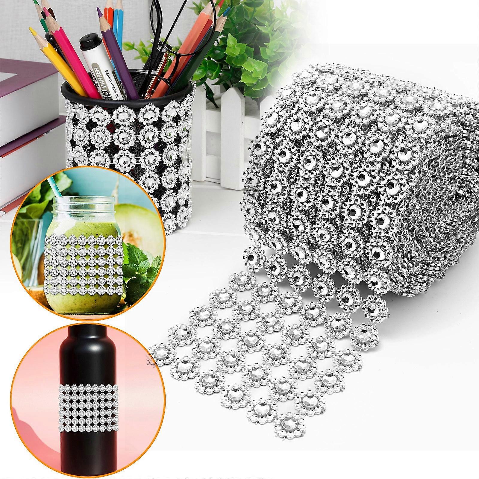YiFudd Diamond Flower Shape 5 Yard Mesh Wrap Roll Rhinestone Crystal Ribbon