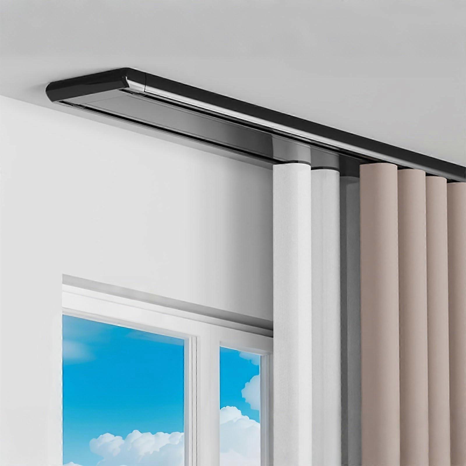 Black Silent Double Curtain Track Ceiling Mount with Hidden Rollers for Room Divider and Windows 2.2m