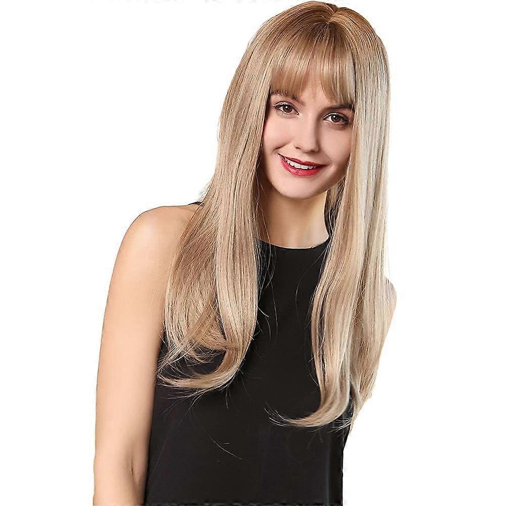 19 polegadas senhoras longa peruca sintética natural loira reta