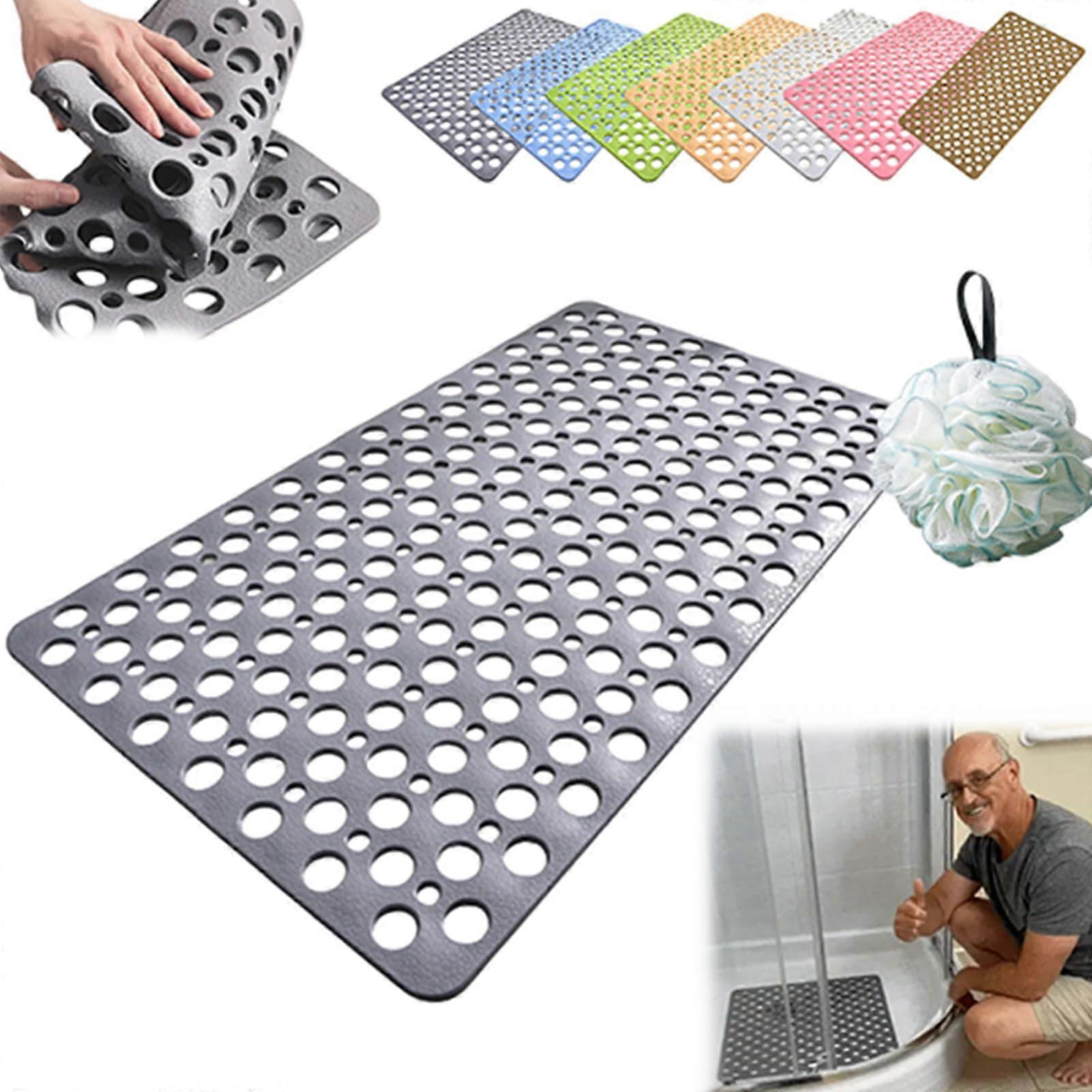 Non Slip Shower Mat for Elderly Large Rubber with Drain Hole QuickDry Suction Grip Dark Gray