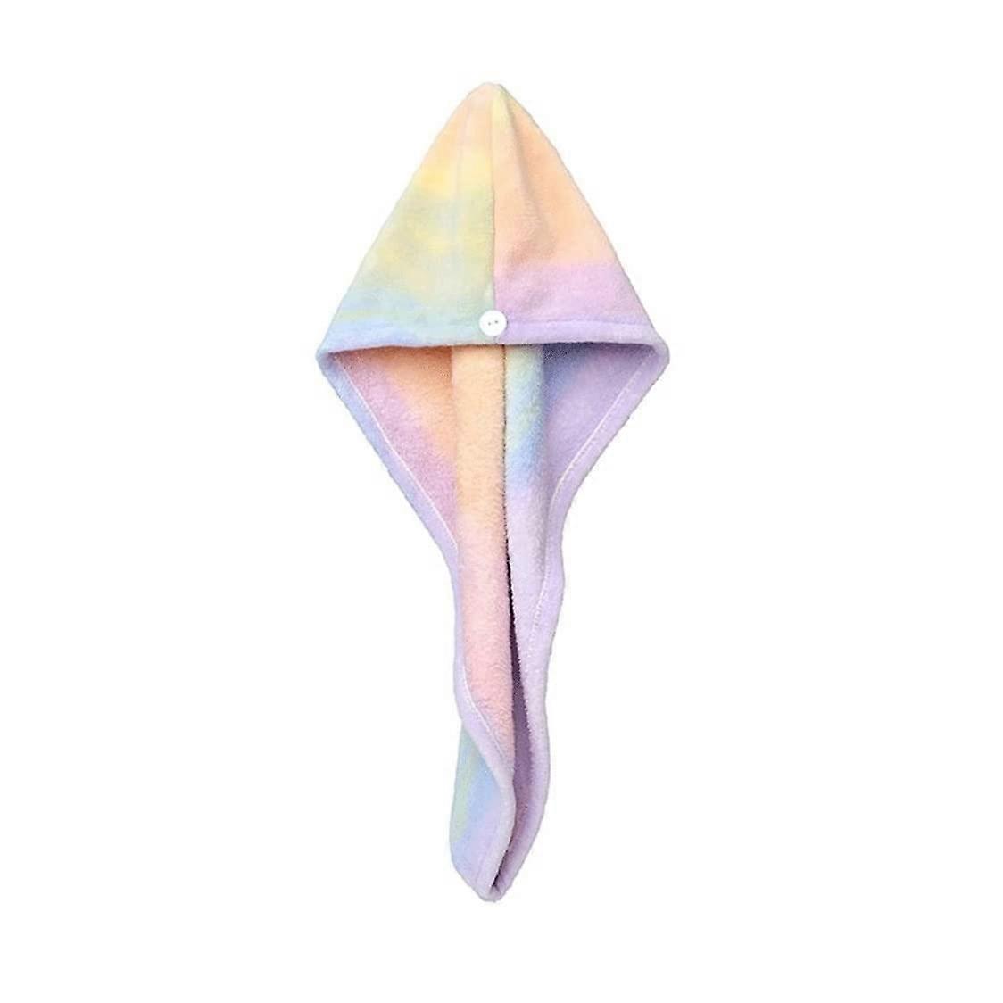 Hair Drying Towel Microfiber Hair Wrap Quick Drying Rainbow Gradient with Secure Button Closure
