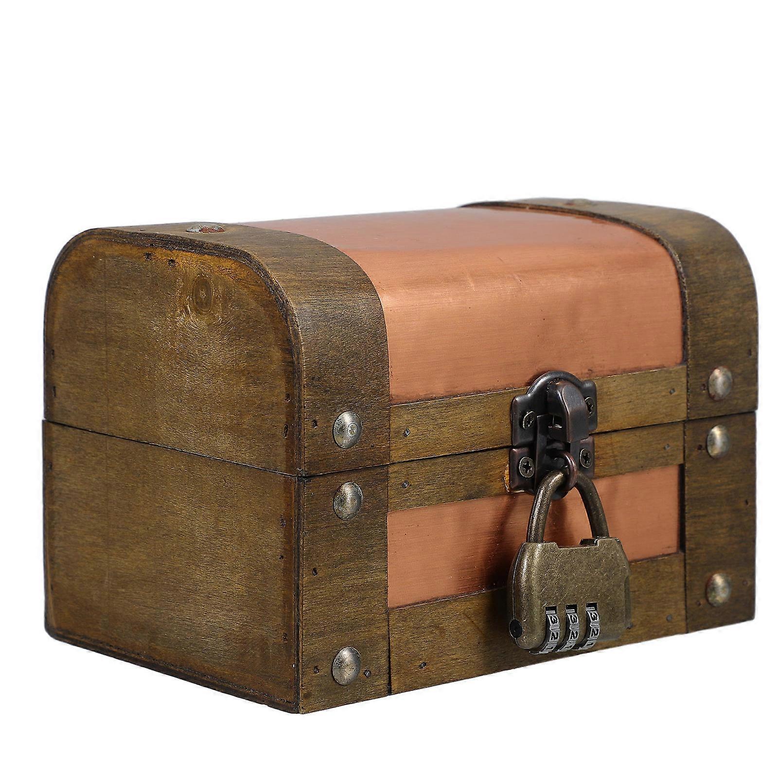 Vintage Wooden Treasure Chest for Keepsake Storage Use with Lock