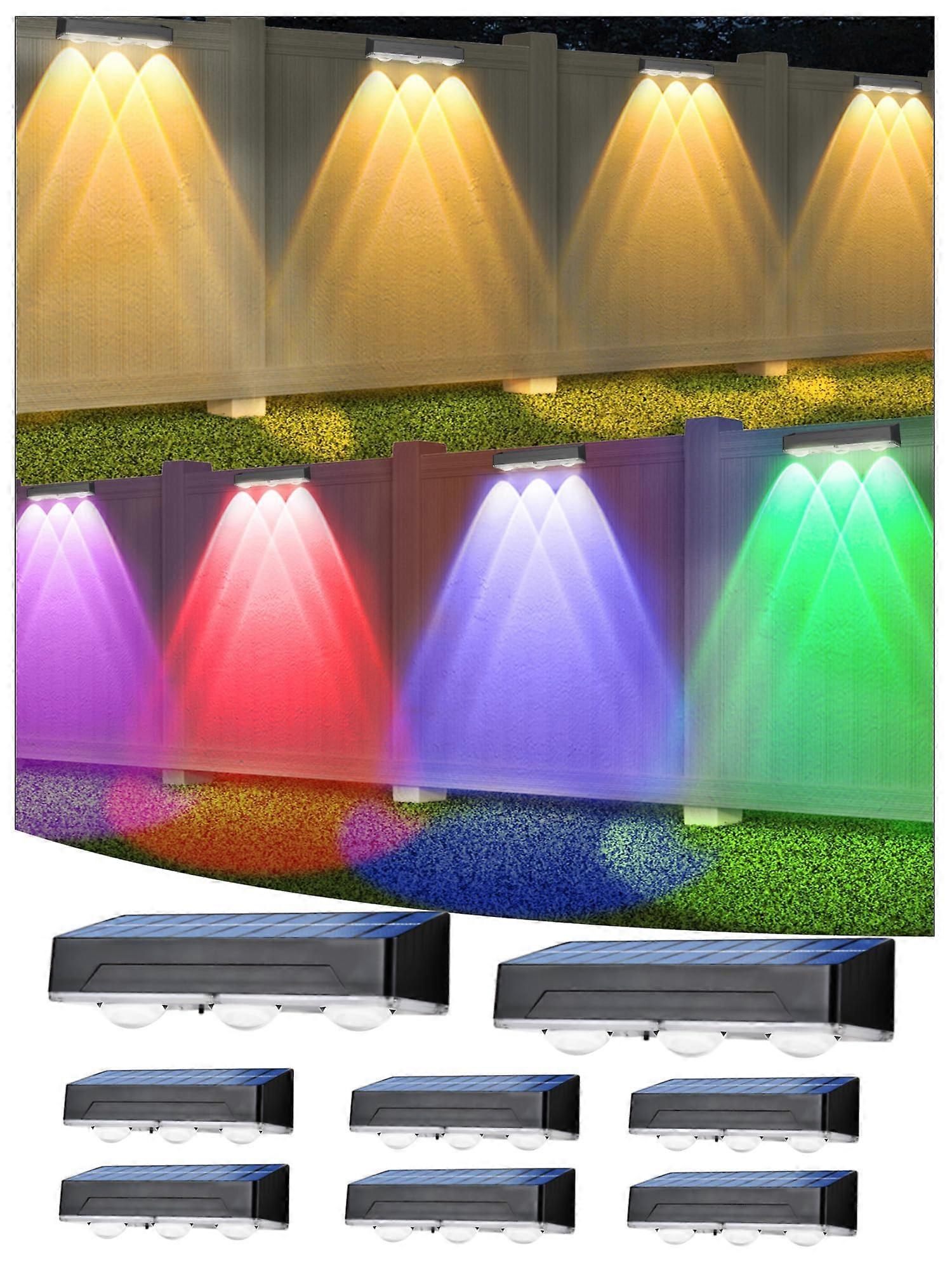 Solar Fence Lights Outdoor Waterproof 8 Pack with 12 Lighting Modes RGB Color Changing for Patio
