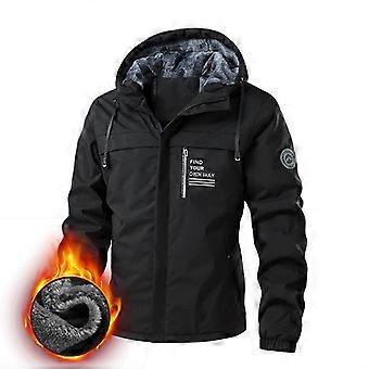 Men's Fleece Lined Hooded Jacket, Trendy Versatile Outdoor Casual Windproof Waterproof Fleece Lined Thickened Coat