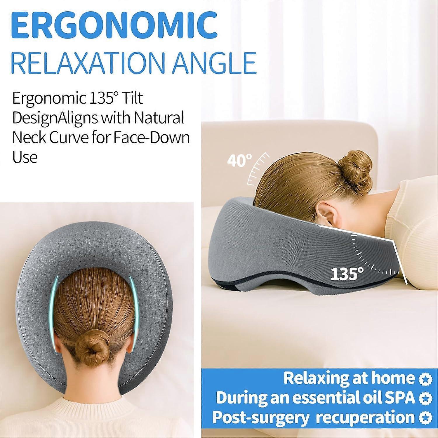 Memory Foam Face Down Pillow with Ergonomic Facial Contour for Massage Table and PostSurgery Recovery
