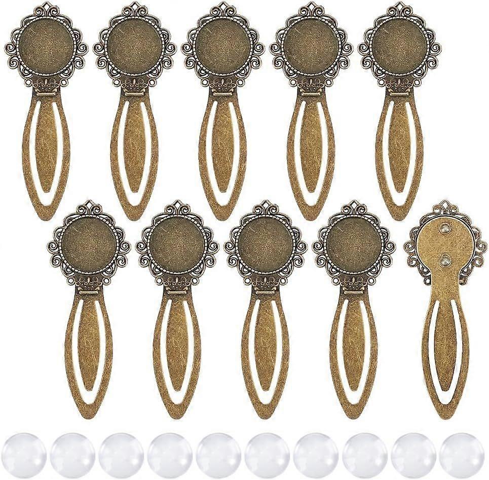 10Pcs Cabochon Bookmarks Alloy Bronze Bookmark Makings Sets Bookmarks Kits with Round Tray for DIY Reading Lovers Bookmark Making Tray: 20mm