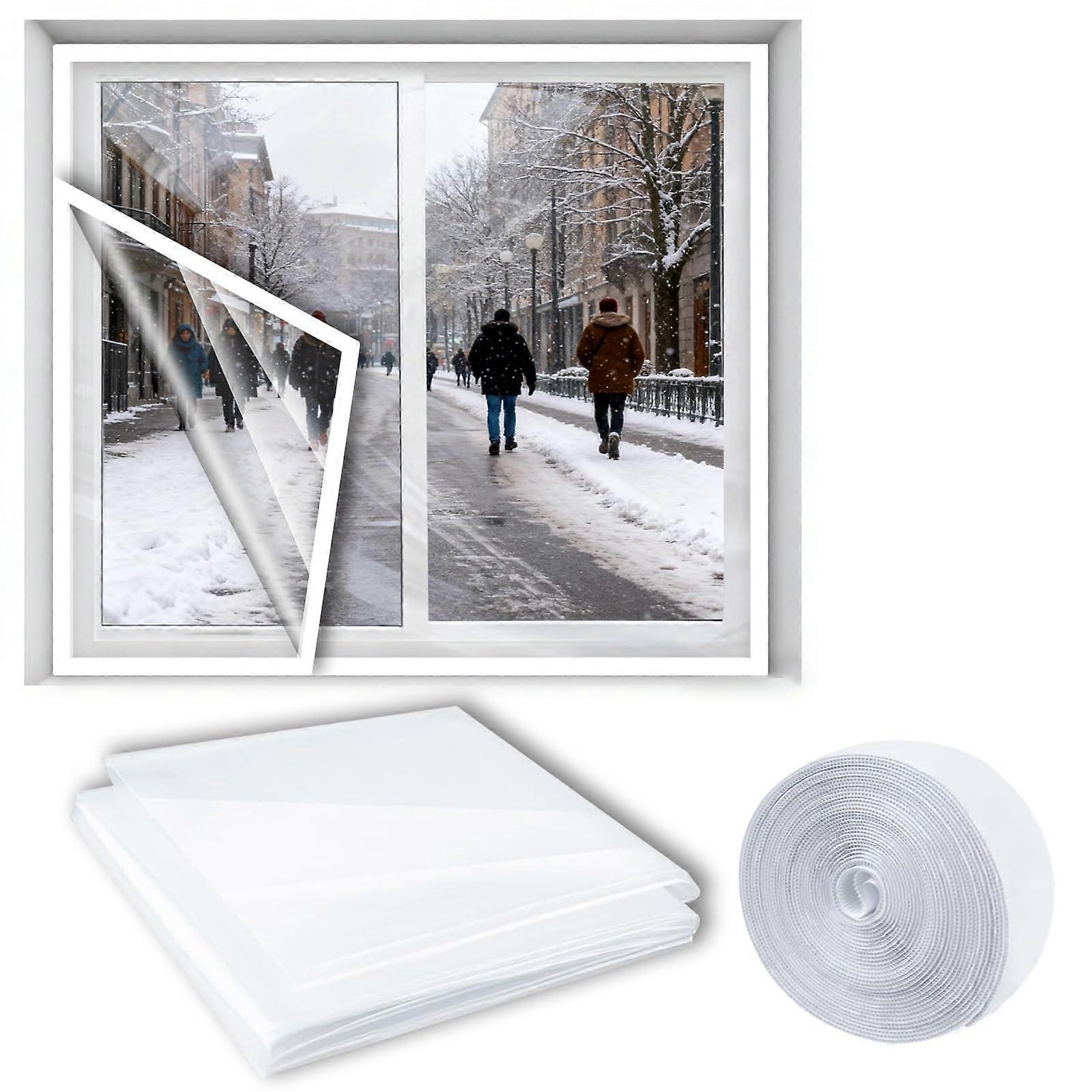 Window Insulation Kit 12x35in White Edge, Clear Waterproof Plastic Covering for Winter Draft Seal