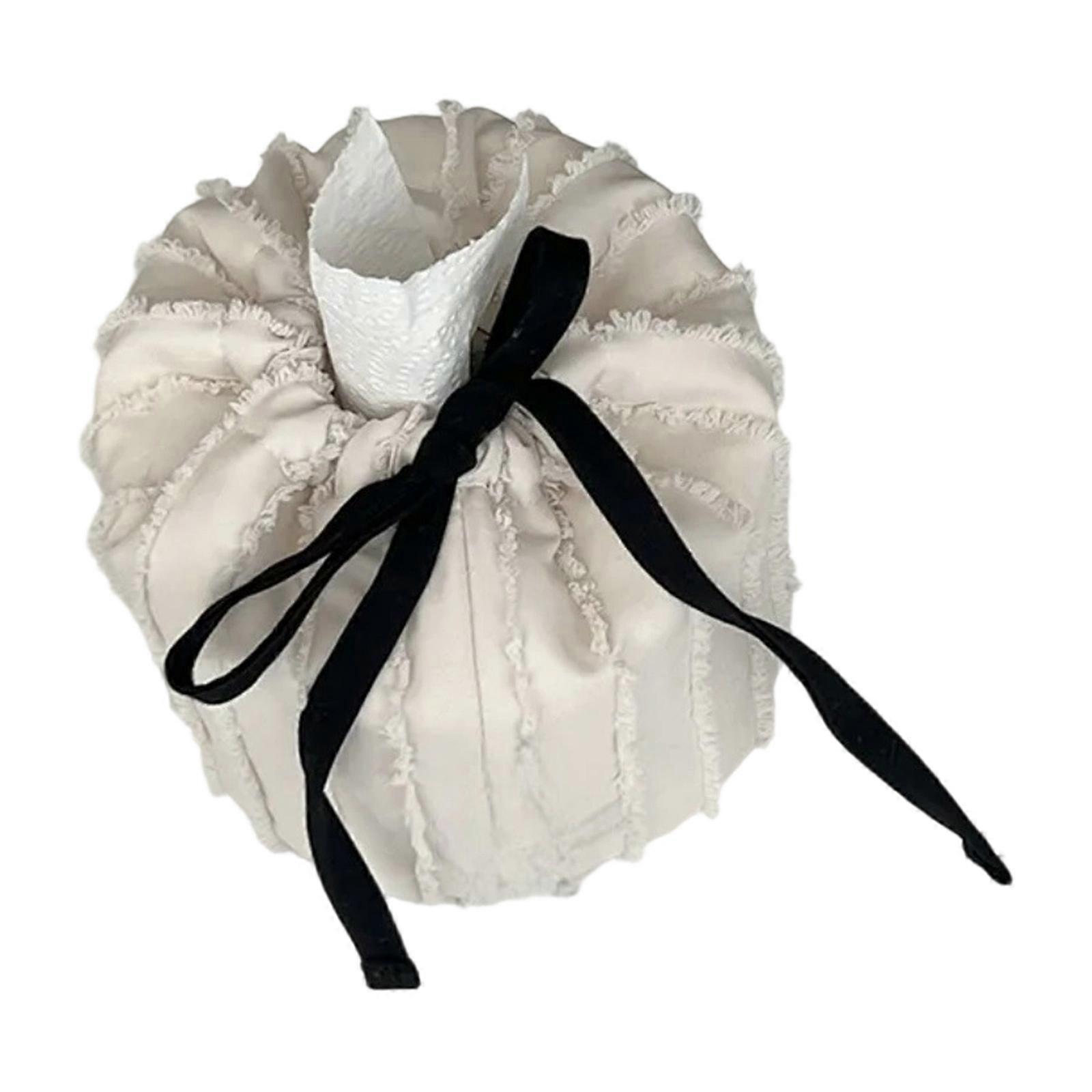 Drawstring Closure Tissue Bag Crafted from Polyester Materials with Bowknot Cake Design Small Size for Home Enhancement  White