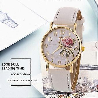 Kvinner Arabisk Nummer Rose Flower Round Dial Faux Leather Band Quartz armbåndsur