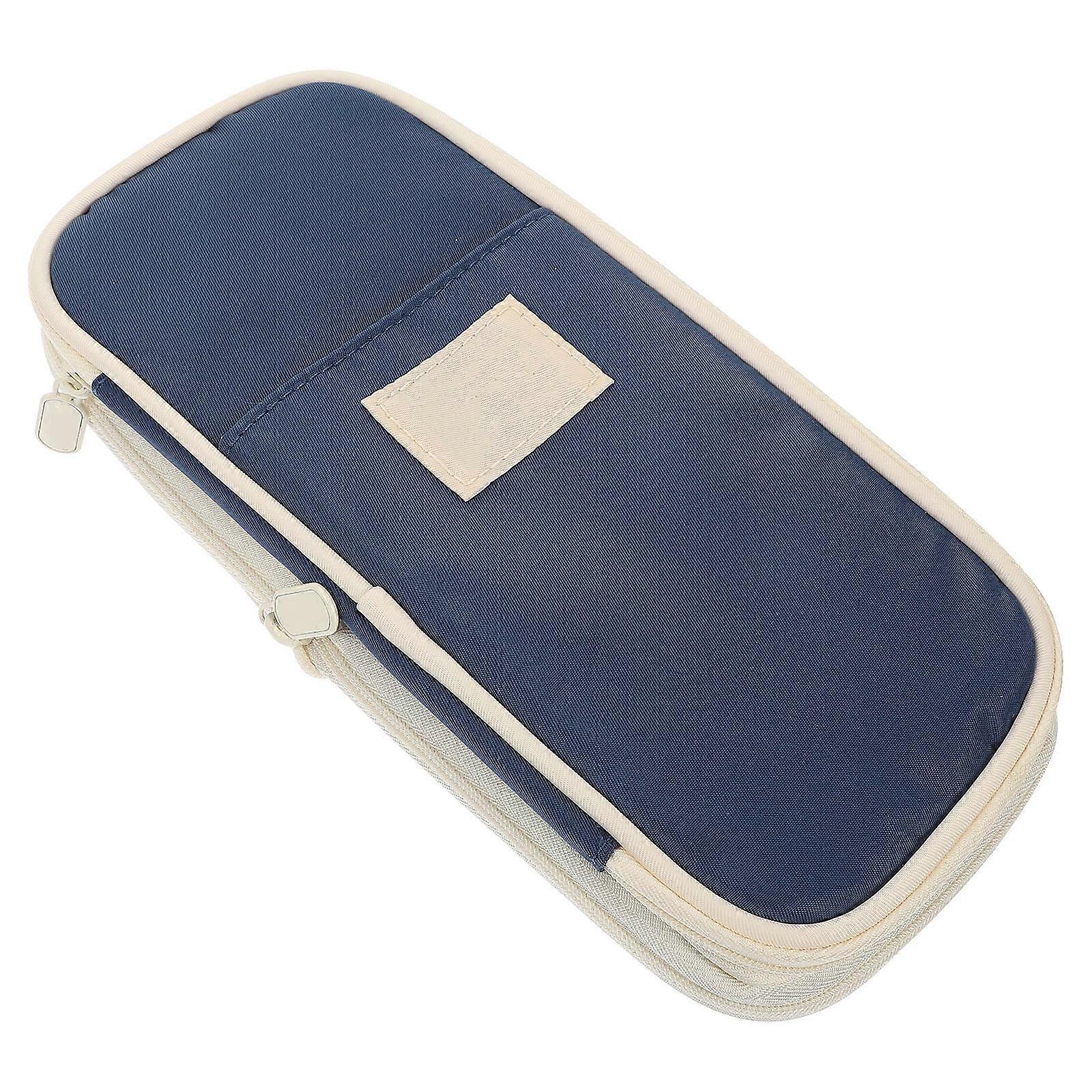 Pencil Bag Canvas Multi Layer Organizer for Students 1 Piece Dark Blue