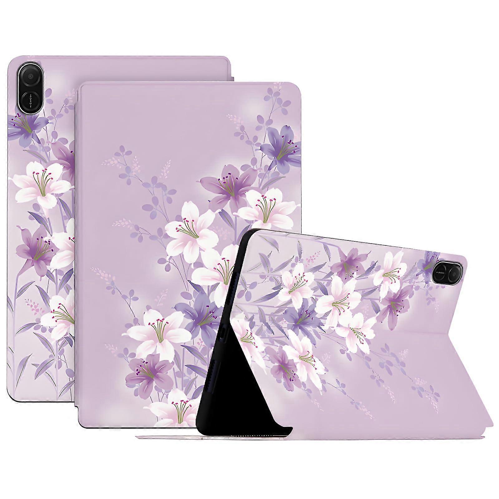 Case for Honor Pad X8a 11 Inch MultiAngle Protective Stand Cover with Stylish Purple Magnolia Pattern
