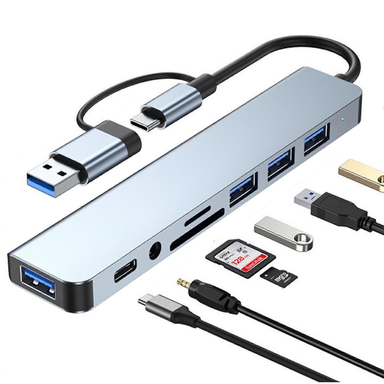 USB C Hub 8in1 Multiport Adapter with SD TF Card Reader Audio Jack for MacBook Pro Air Windows