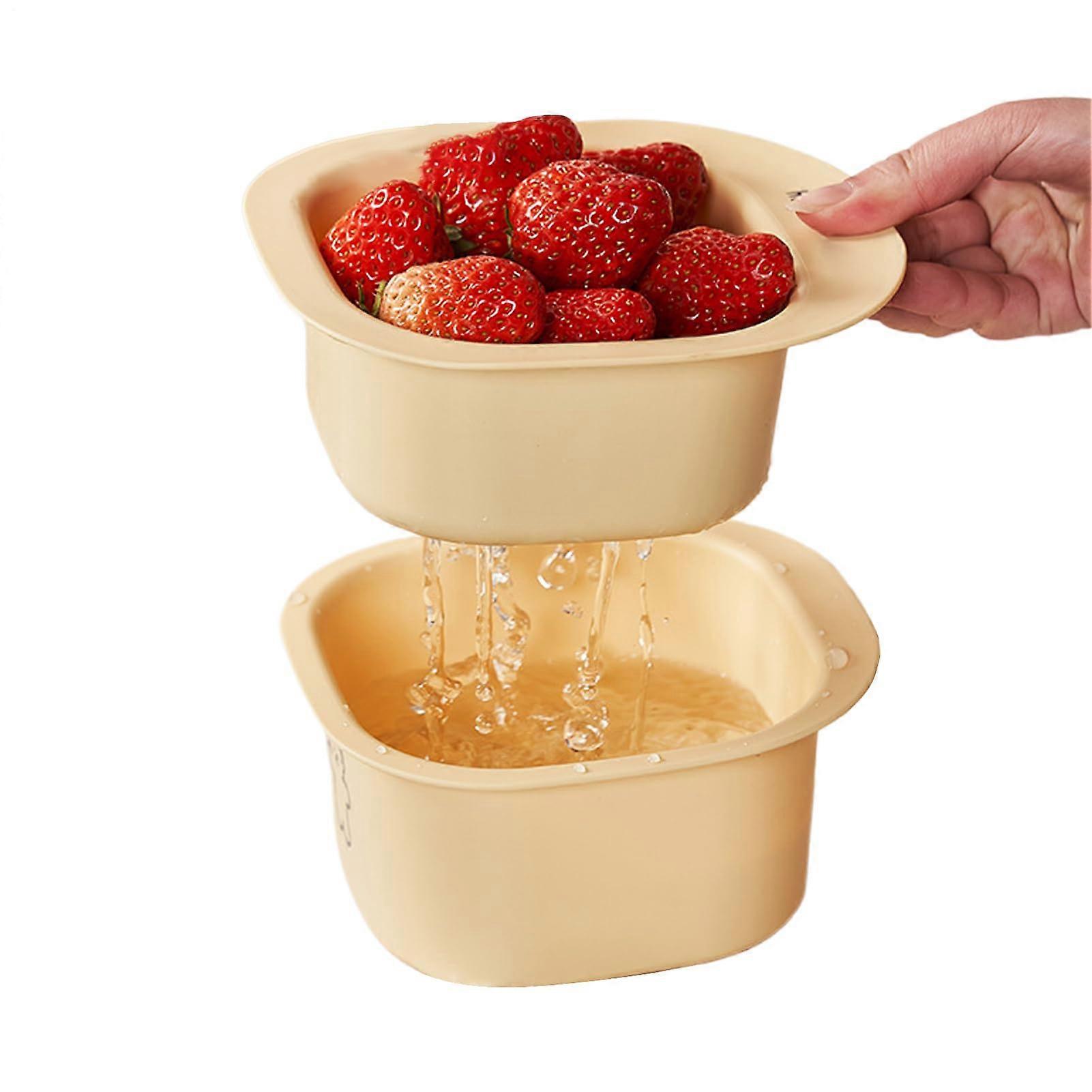 Double Layer Vegetable Washing Basket with Strainer for Fruit Berries and SpaceSaving Storage