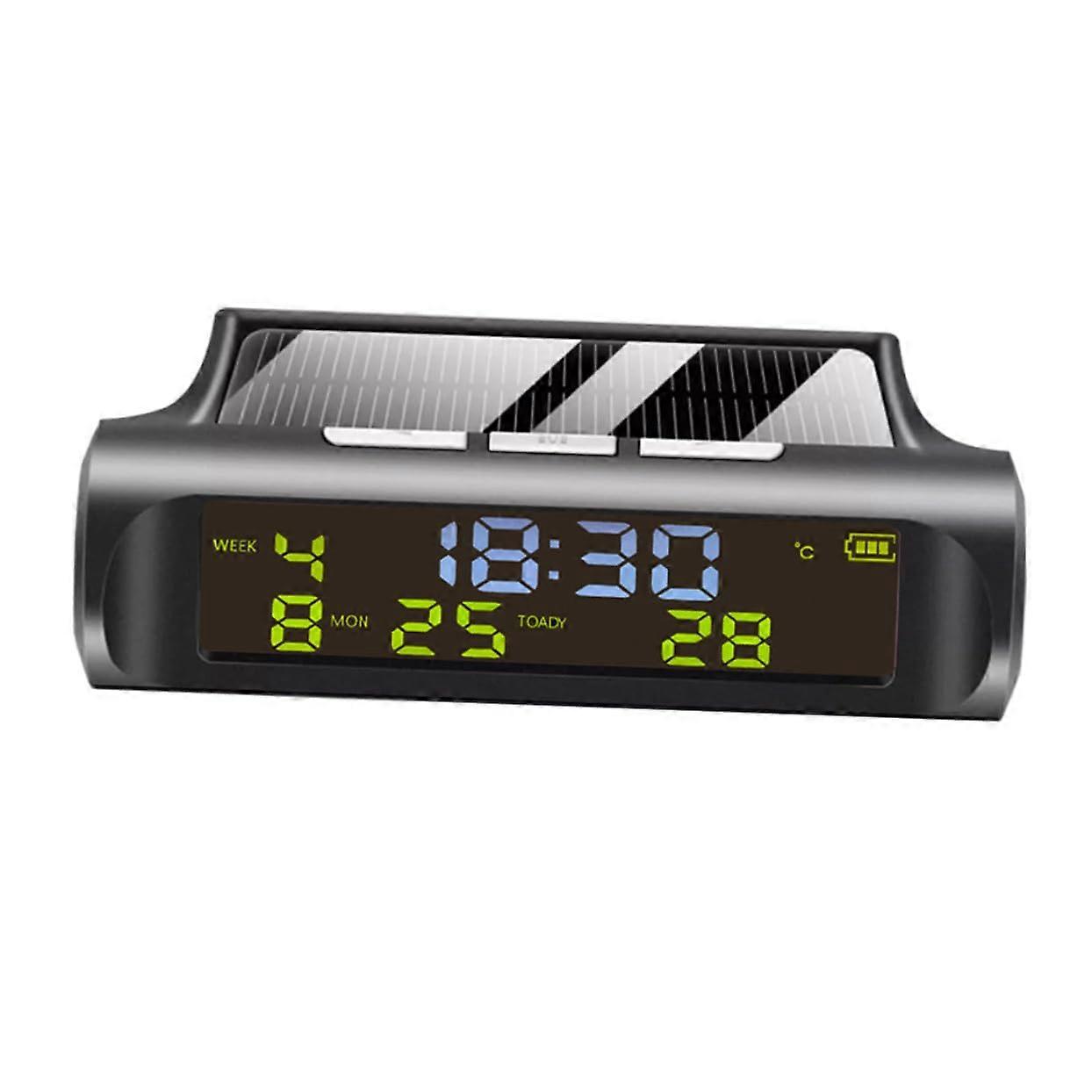 Solar Powered Car Dashboard Clock with Thermometer, Easy Read Digital Display and Date