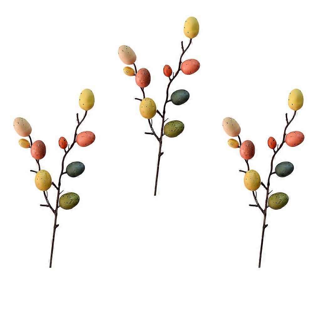 3pcs Easter Egg Tree Branches Flower Arrangement Ornaments Painting Eggs