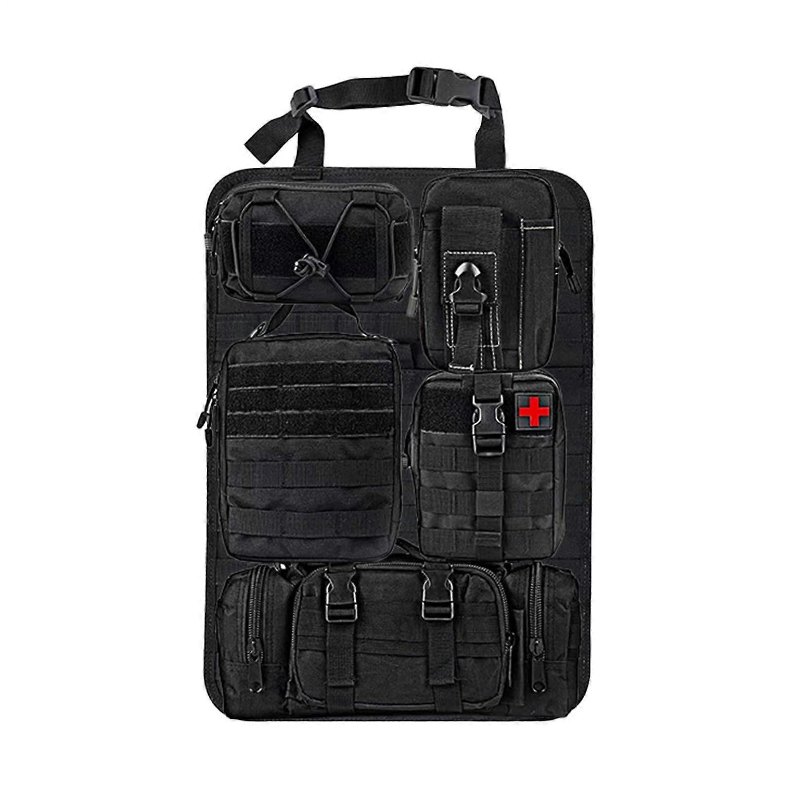 Car Back Seat Organizer with MultiStorage Pockets, Waterproof 600D Nylon, Adjustable Strap, Black